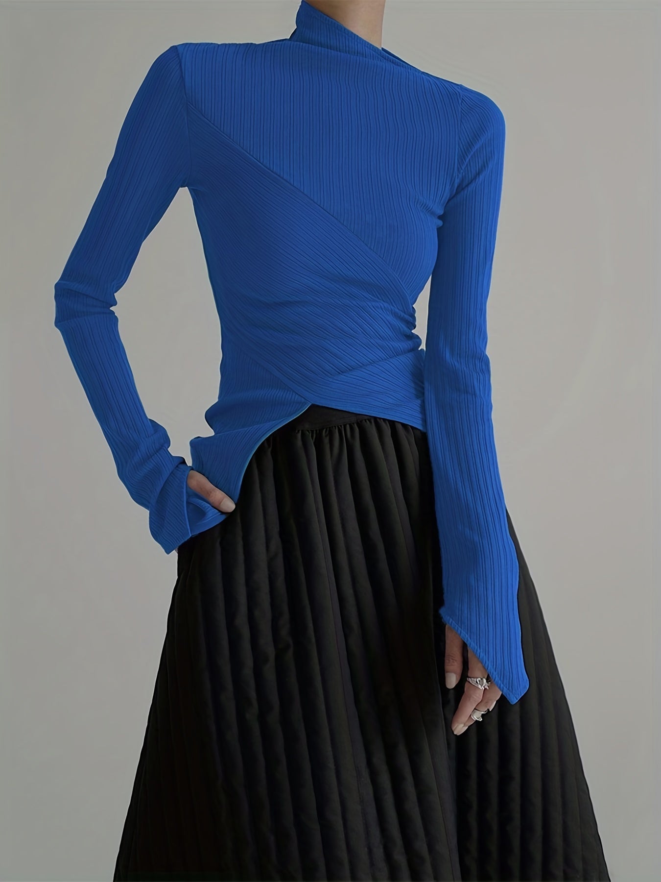 Sixsr Elegant Long Sleeve Basic T-Shirts, Solid Casual T-Shirts For Spring & Fall, Women's Clothing