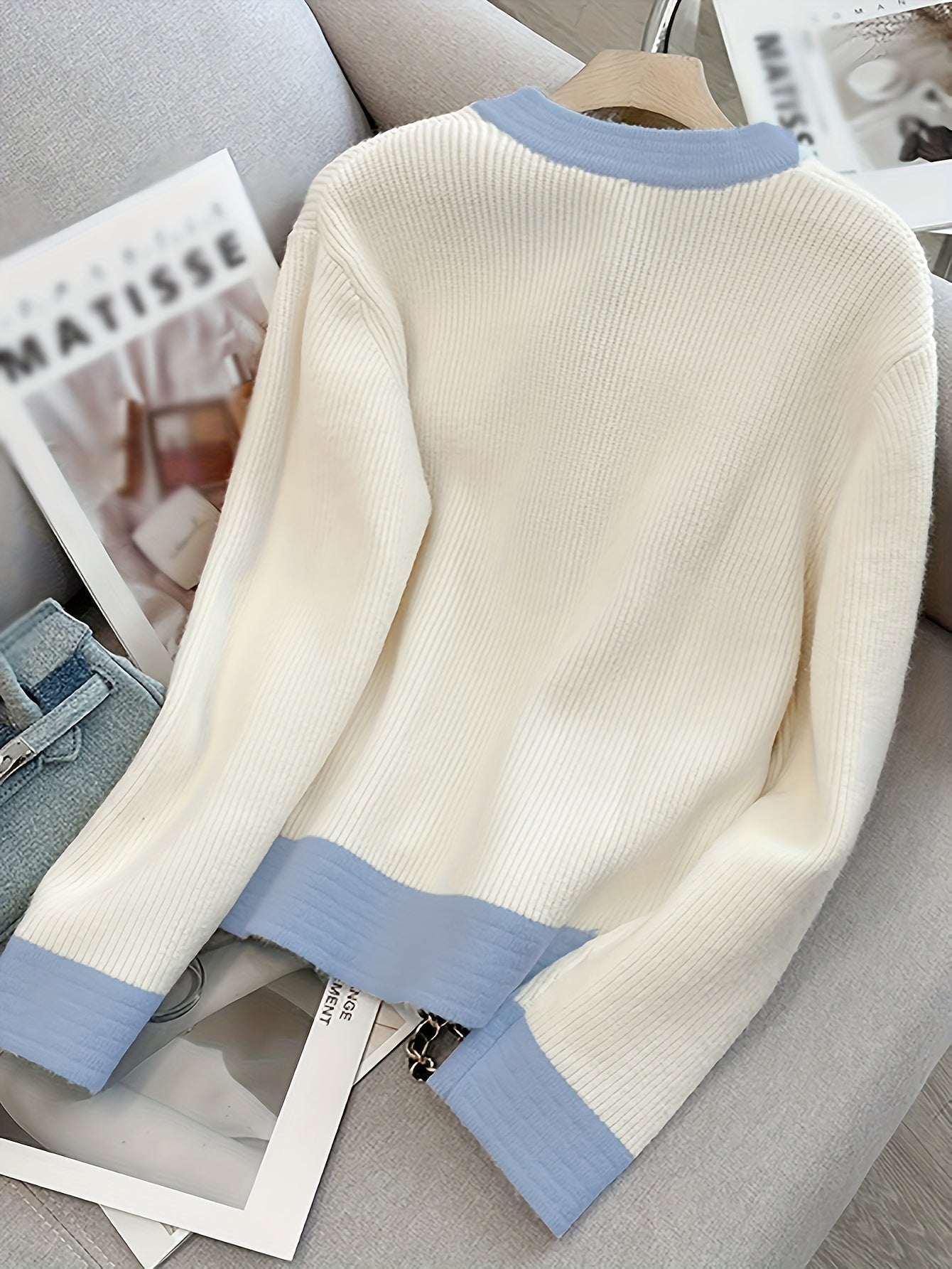 Sixsr Color Block Button Front Cardigan, Casual Long Sleeve Outwear, Women's Clothing