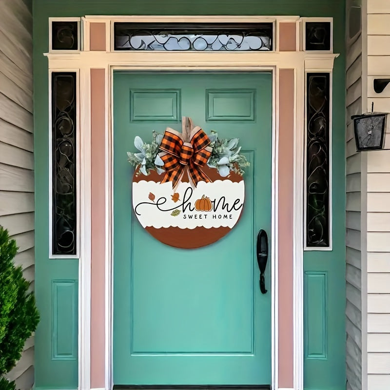 1pc Elegant Fall Thanksgiving Front Door Wreath Sign - Decorative Signs & Plaques for Home Room Living Room Office - Artificial Wood Versatile Wall Hanging Fall Decor with Autumn Leaves and Berries Accents