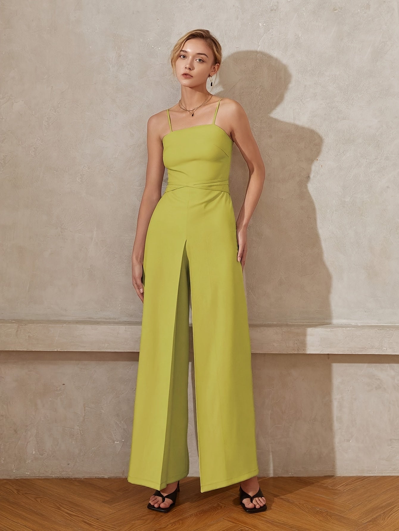 Sixsr Solid Tie Back Cami Jumpsuit, Elegant Sleeveless Wide Leg Jumpsuit For Spring & Summer, Women's Clothing
