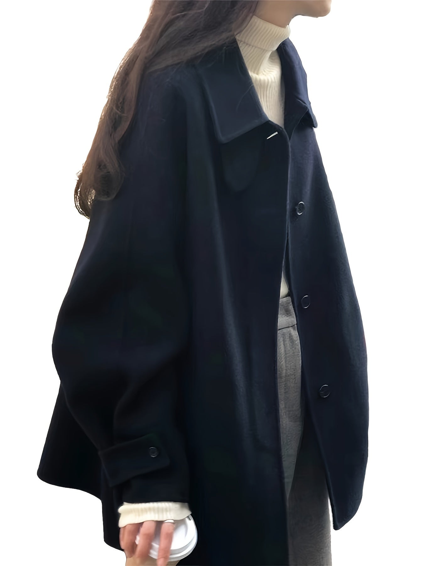 Sixsr Solid Double Breasted Lapel Neck Coat, Vintage Long Sleeve Skinny Coat For Winter, Women's Clothing