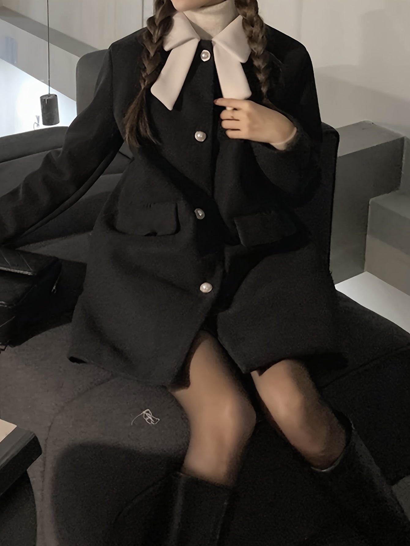 Sixsr Button Front Color Block Coat, Casual Long Sleeve Fall & Winter Outerwear, Women's Clothing