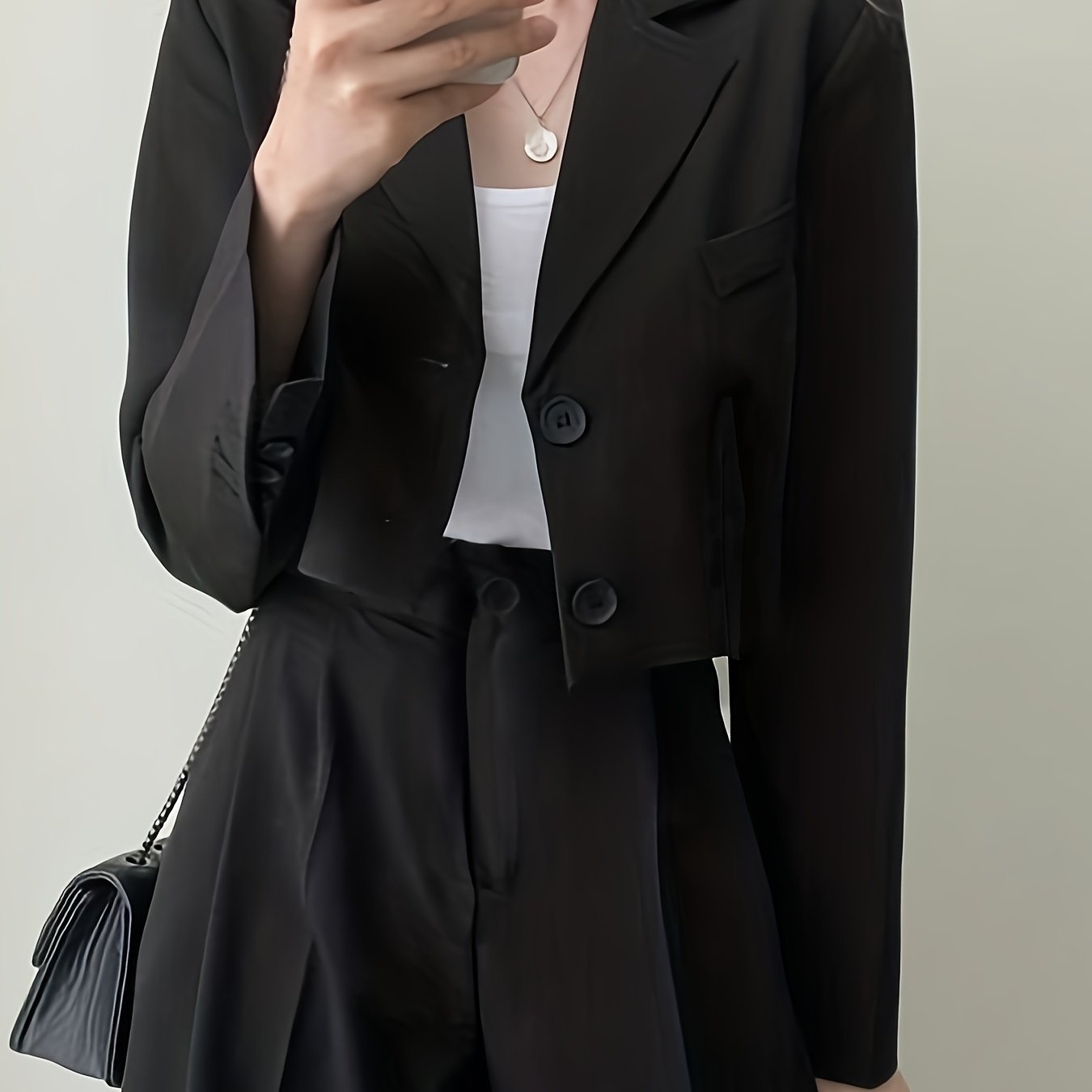 Sixsr Solid Button Front Crop Blazer, Elegant Lapel Long Sleeve Blazer For Office & Work, Women's Clothing