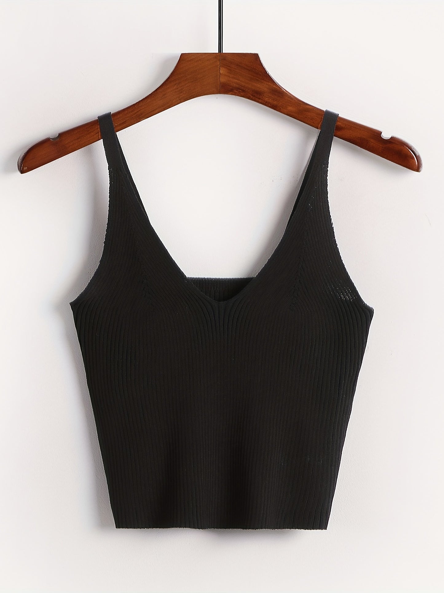Sixsr Knitted Crop Cami Top, Sexy V Neck Casual Top For Spring & Summer, Women's Clothing