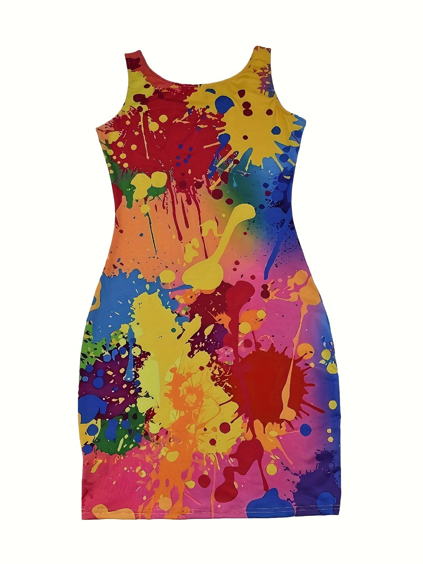 Sixsr Graffiti Print Bodycon Tank Dress, Club Wear Sleeveless Midi Dress, Women's Clothing