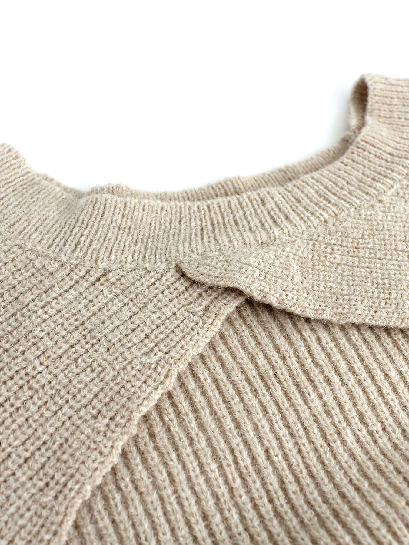 Sixsr Solid Crew Neck Crop Sweater, Versatile Long Sleeve Sweater For Spring & Fall, Women's Clothing