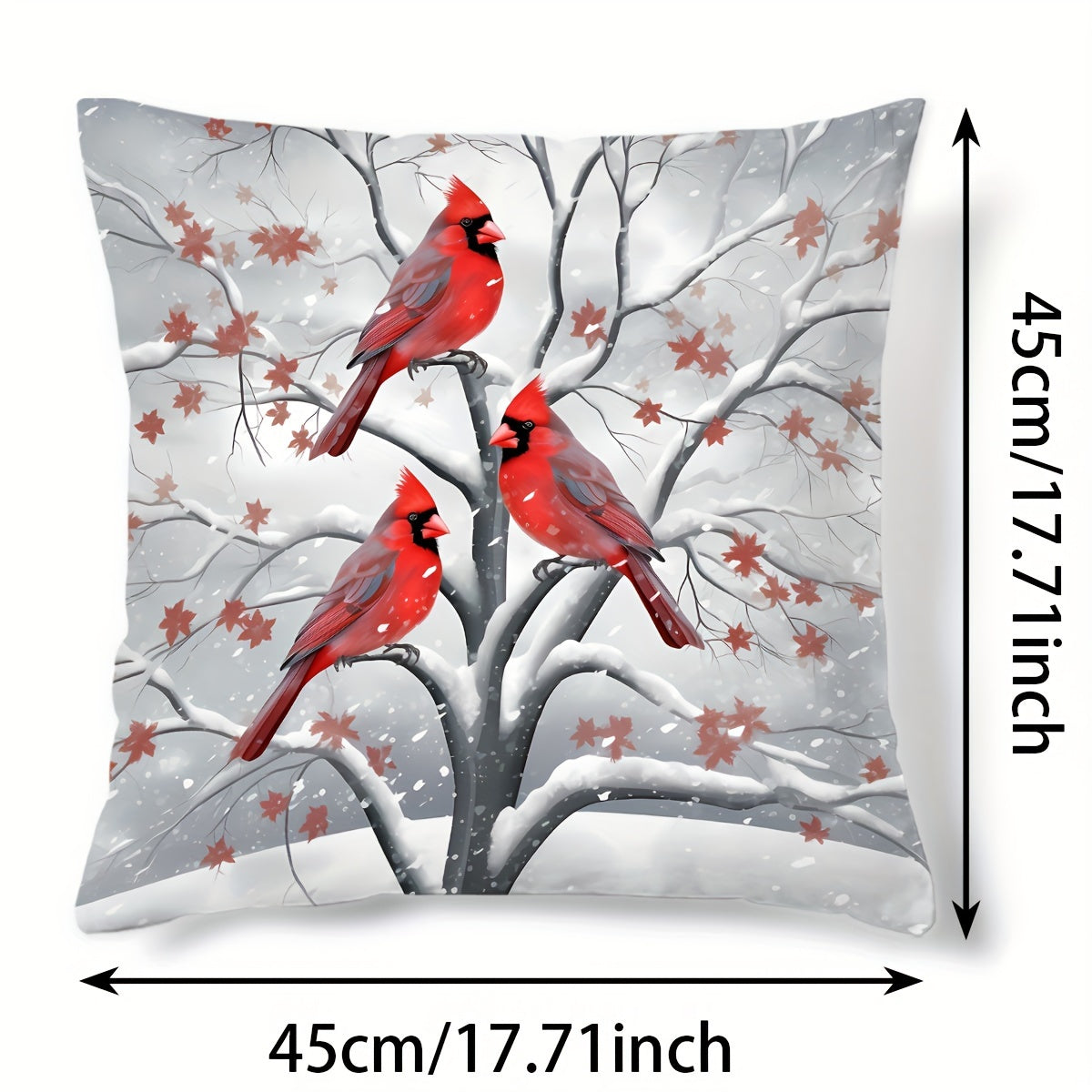 Christmas Charm Pillow Cover 17.7" - Festive Tree, Snowman & Bird Design | Soft Polyester, Zip Closure | Perfect for Sofa & Bedroom Decor, Christmas Decor