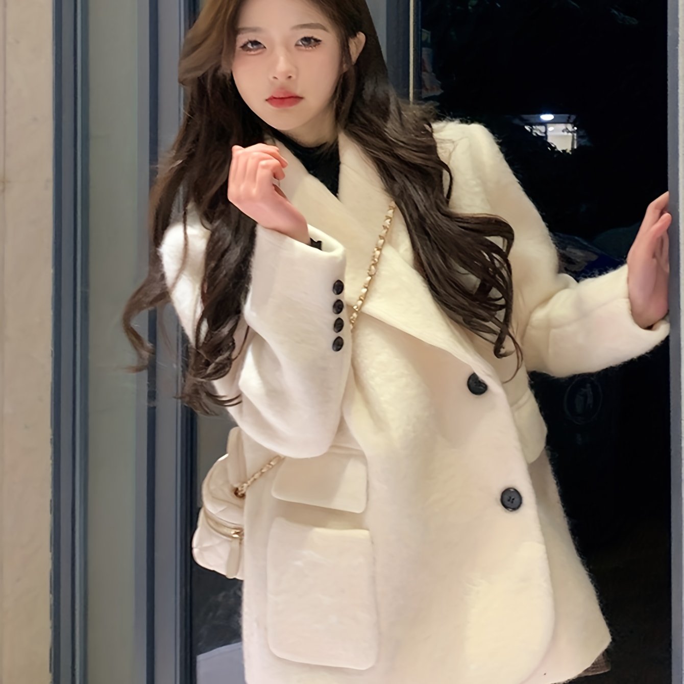 Sixsr Solid Button Front Coat, Casual Long Sleeve Warm Outwear, Women's Clothing