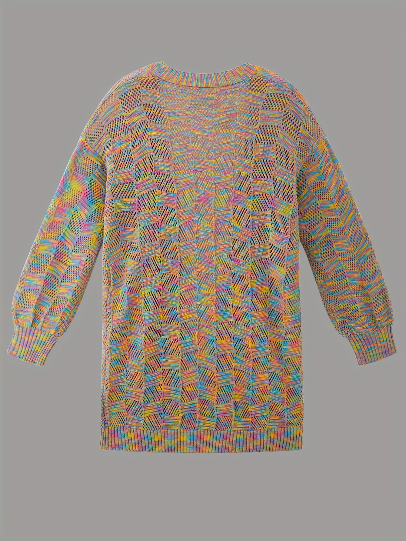 Sixsr Colorful Printing Knit Cardigan, Casual Open Front Long Sleeve Sweater, Women's Clothing
