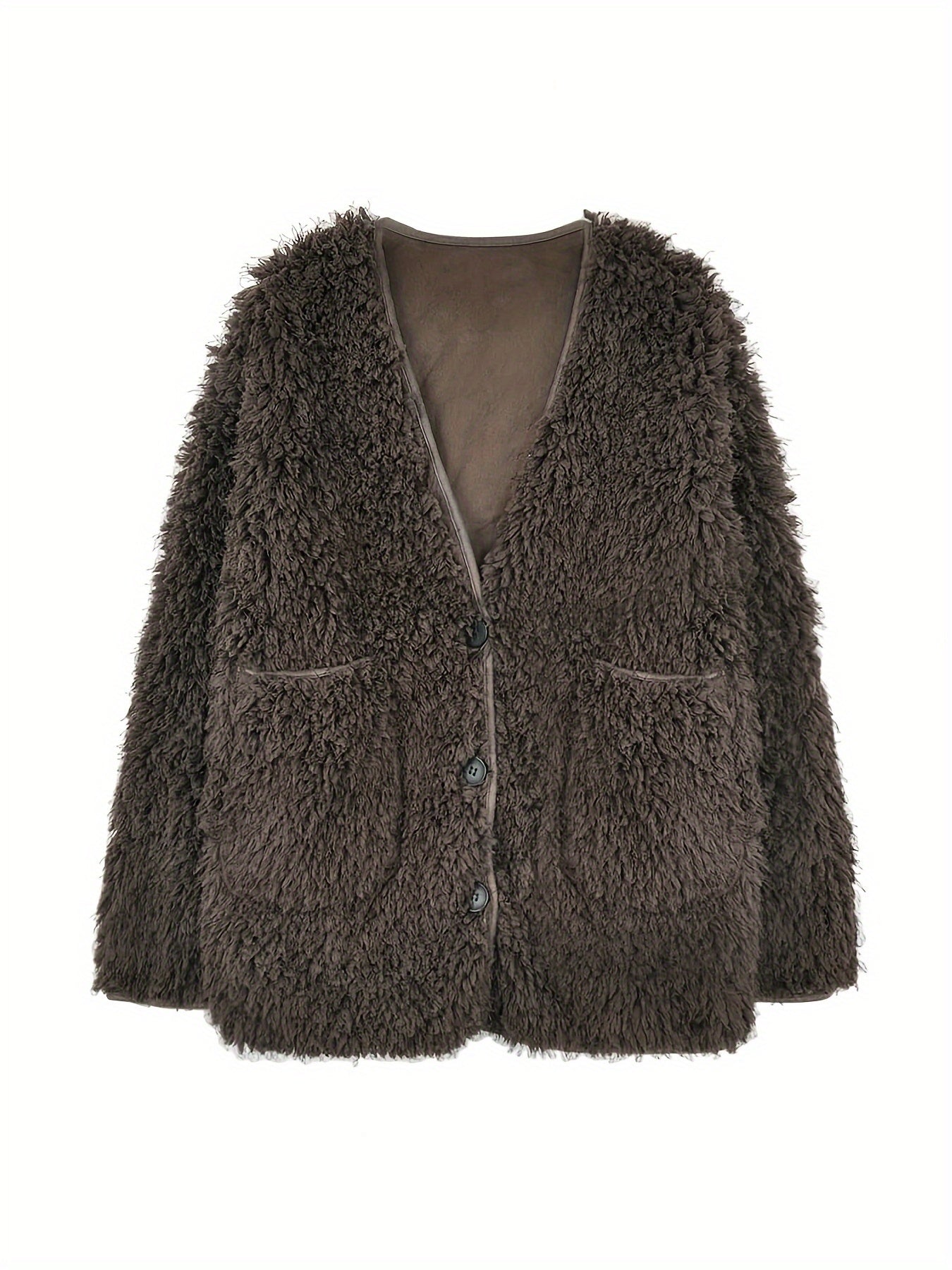 Sixsr Faux Fur Open Front Coat, Casual Long Sleeve Winter Warm Outerwear, Women's Clothing