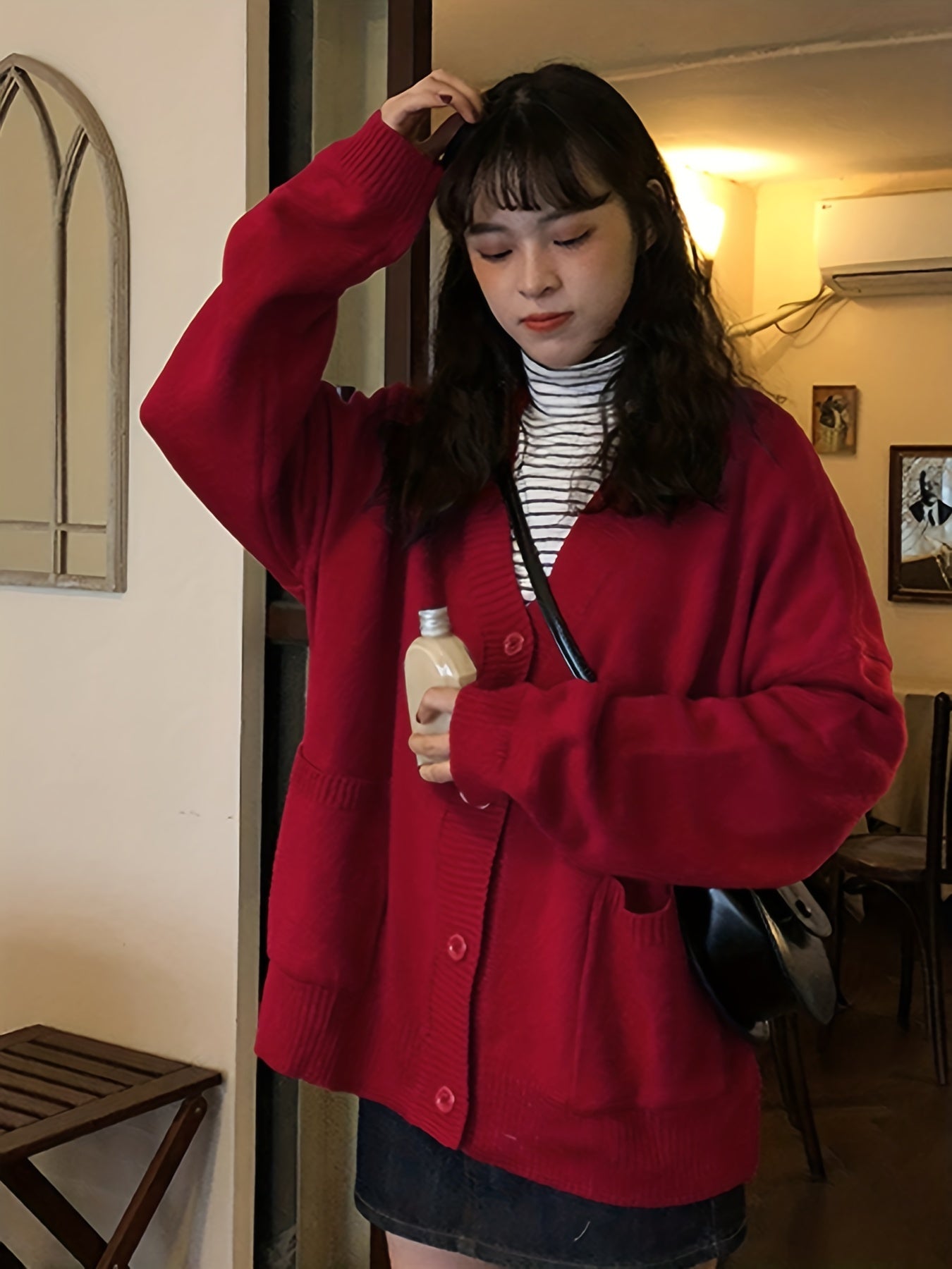 Sixsr Solid V Neck Open Front Cardigan, Casual Long Sleeve Sweater For Fall & Winter, Women's Clothing