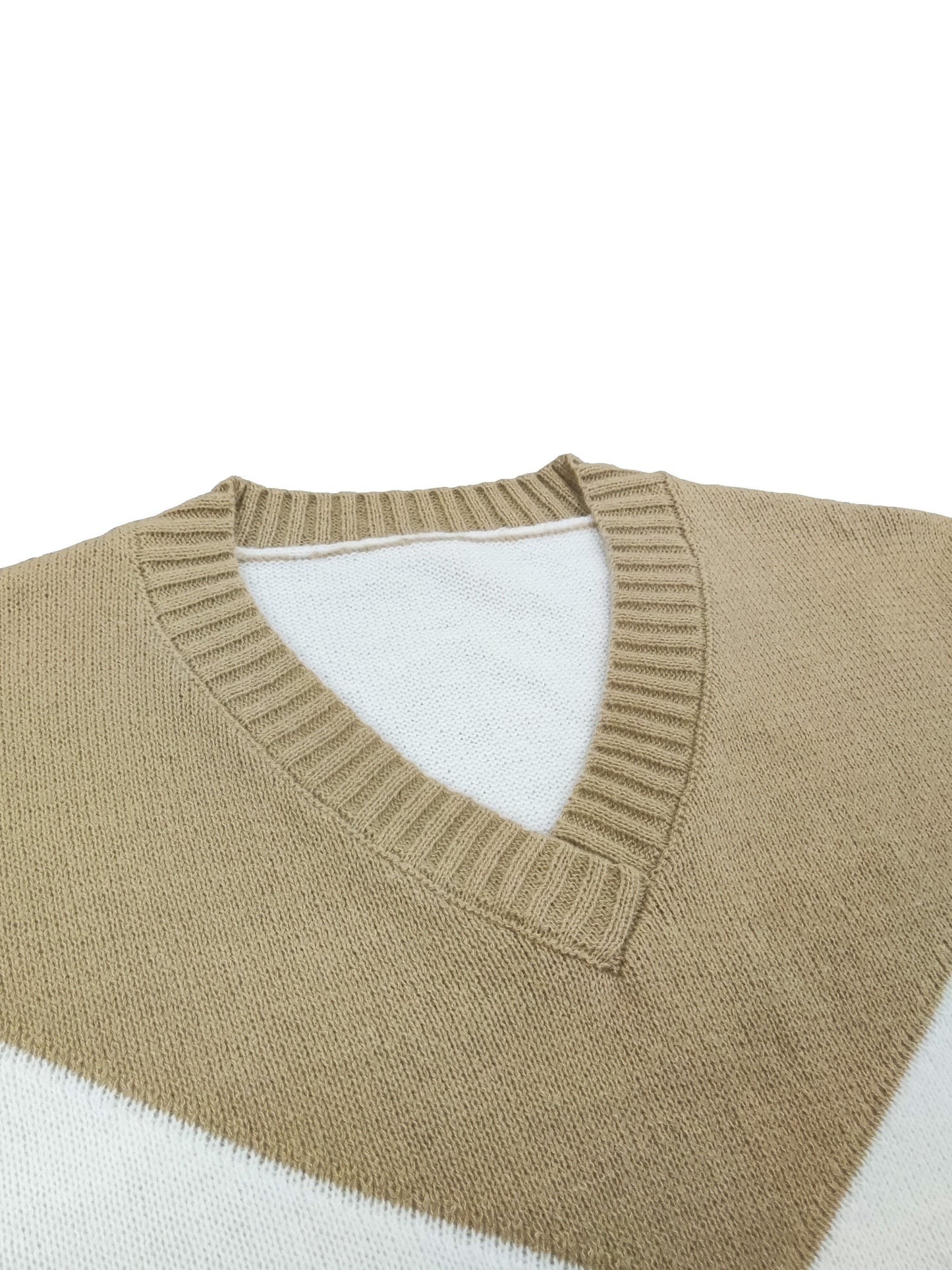 Sixsr Plus Size Casual Sweater, Women's Plus Colorblock Long Sleeve V Neck Slight Stretch Knitted Pullover Jumper