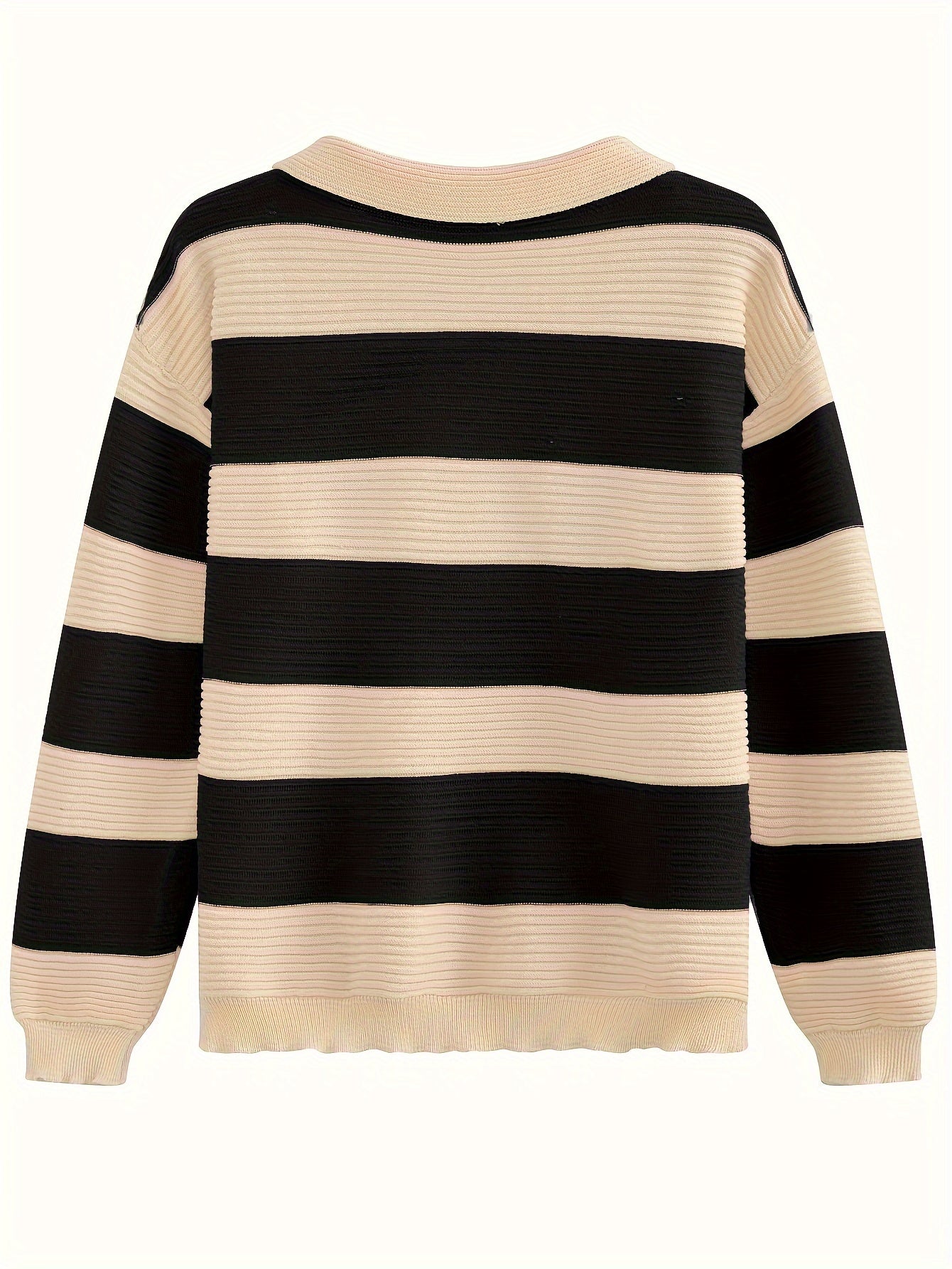 Sixsr Striped Tie Neck Pullover Sweater, Casual Long Sleeve Drop Shoulder Sweater, Women's Clothing