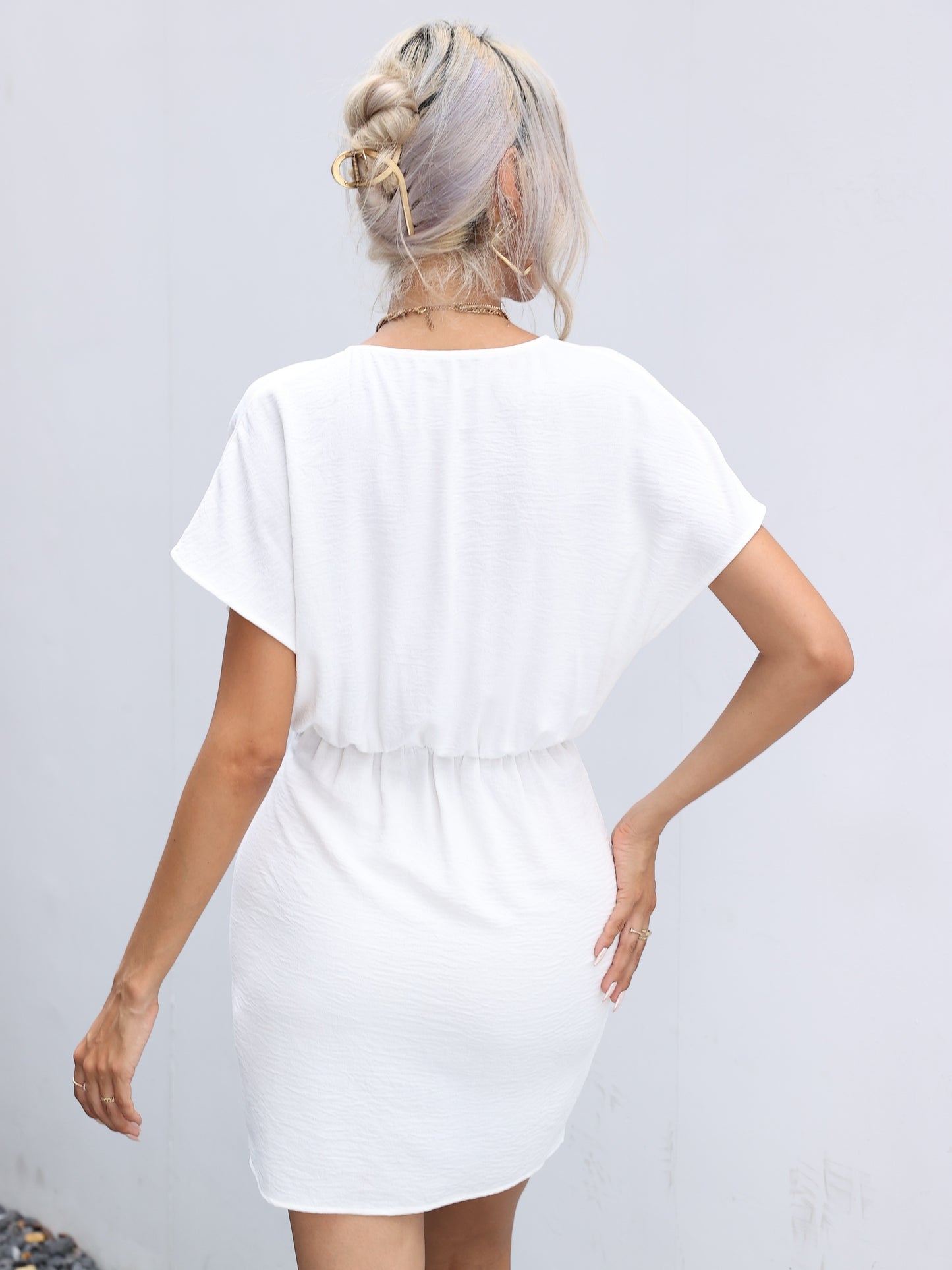 Sixsr Beach V Neck Wrap Dress, Solid Casual Dress For Summer & Spring, Women's Clothing