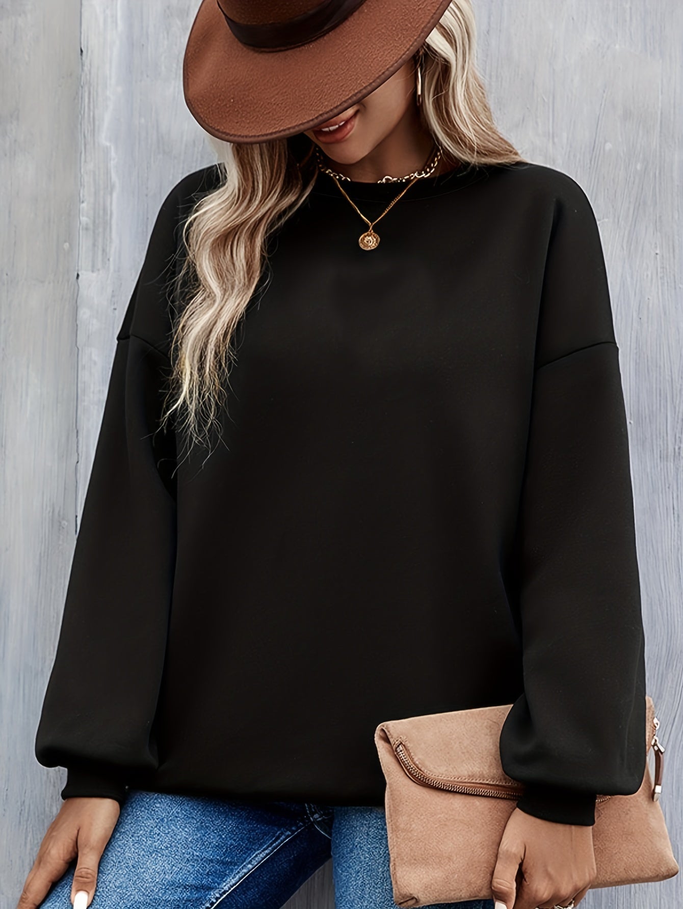 Sixsr Solid Pullover Sweatshirt, Casual Long Sleeve Crew Neck Sweatshirt For Fall & Winter, Women's Clothing
