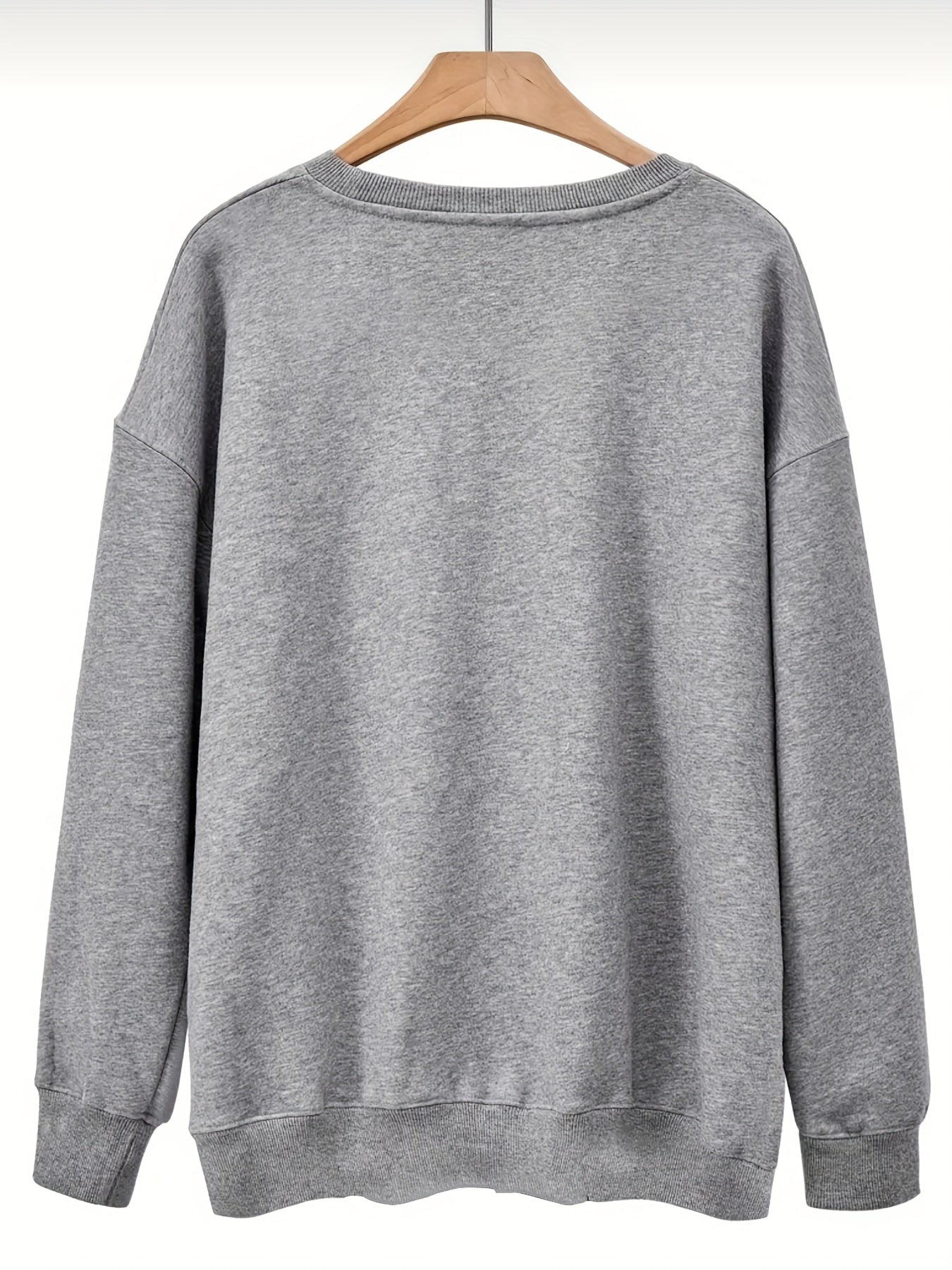 Sixsr Plus Size Casual Tops For Fall & Winter, Women's Plus Slogan Print Long Sleeve Crew Neck Pullover Sweatshirt