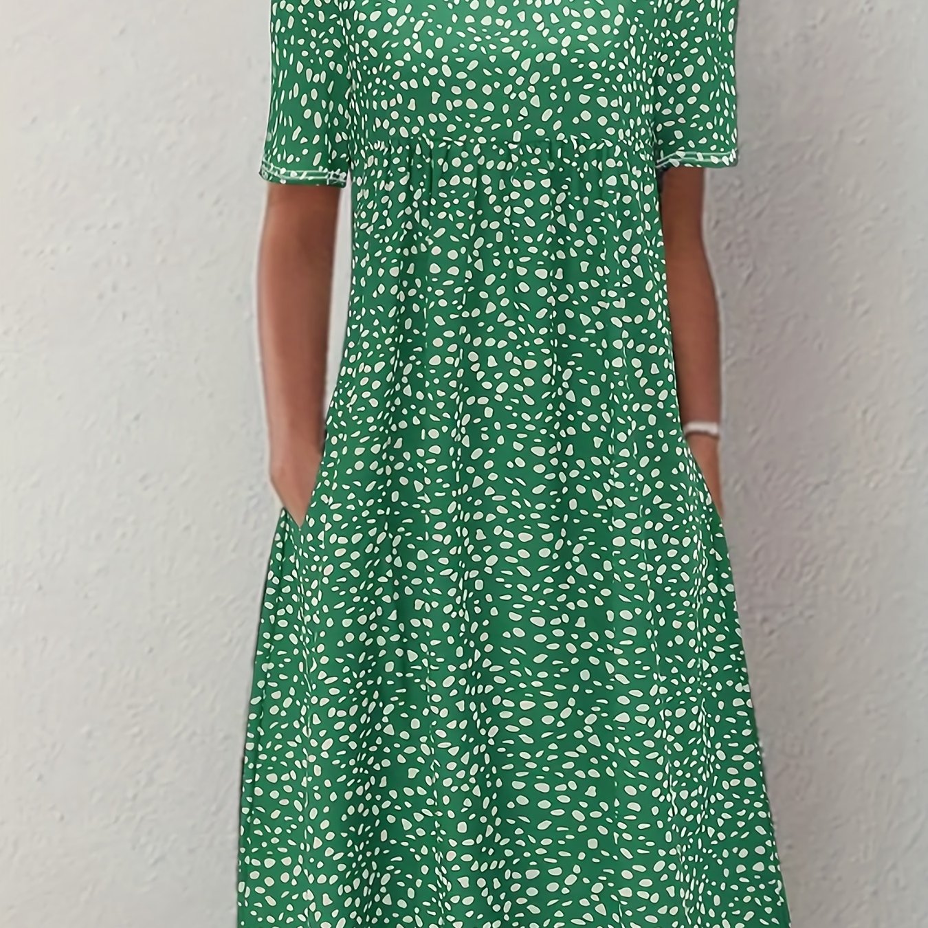 Sixsr Boho Floral Print Dual Pockets Dress, Casual Crew Neck Short Sleeve Dress, Women's Clothing