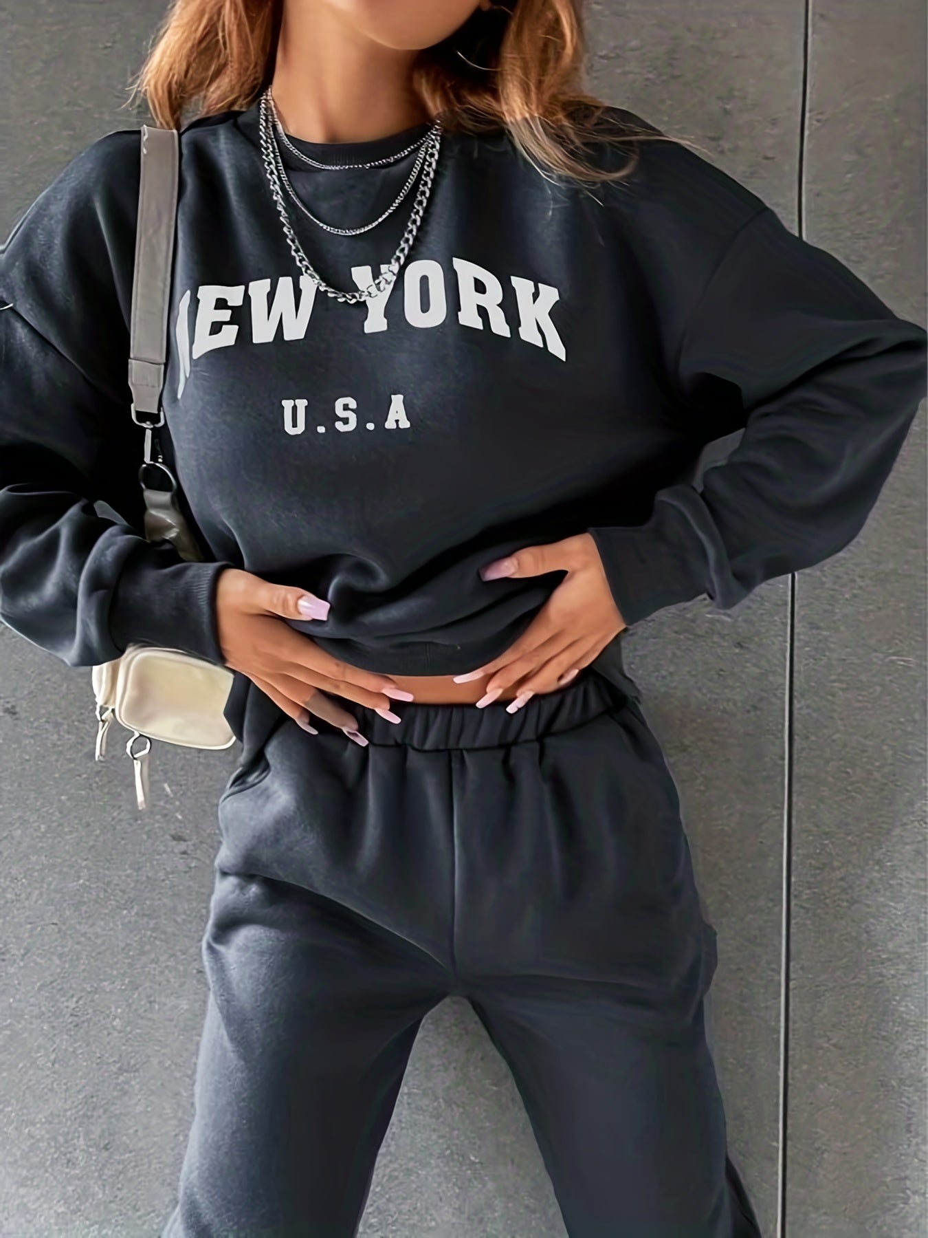 Sixsr Casual Workout Two-piece Set, Letter Print Long Sleeve Sweatshirt & Solid Jogger Pants Outfits, Women's Clothing