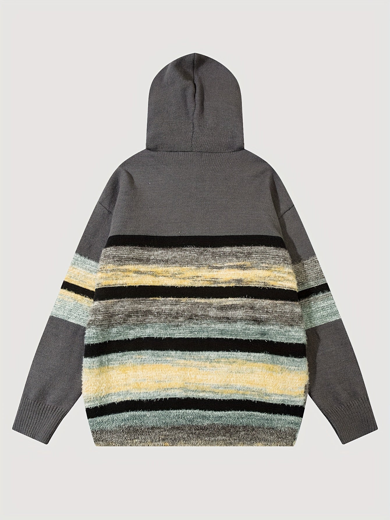 Sixsr Cool Knitted Sweater Hoodies For Men, Men's Casual Retro Striped Pullover Hooded Knit Sweater Streetwear For Winter Fall, As Gifts