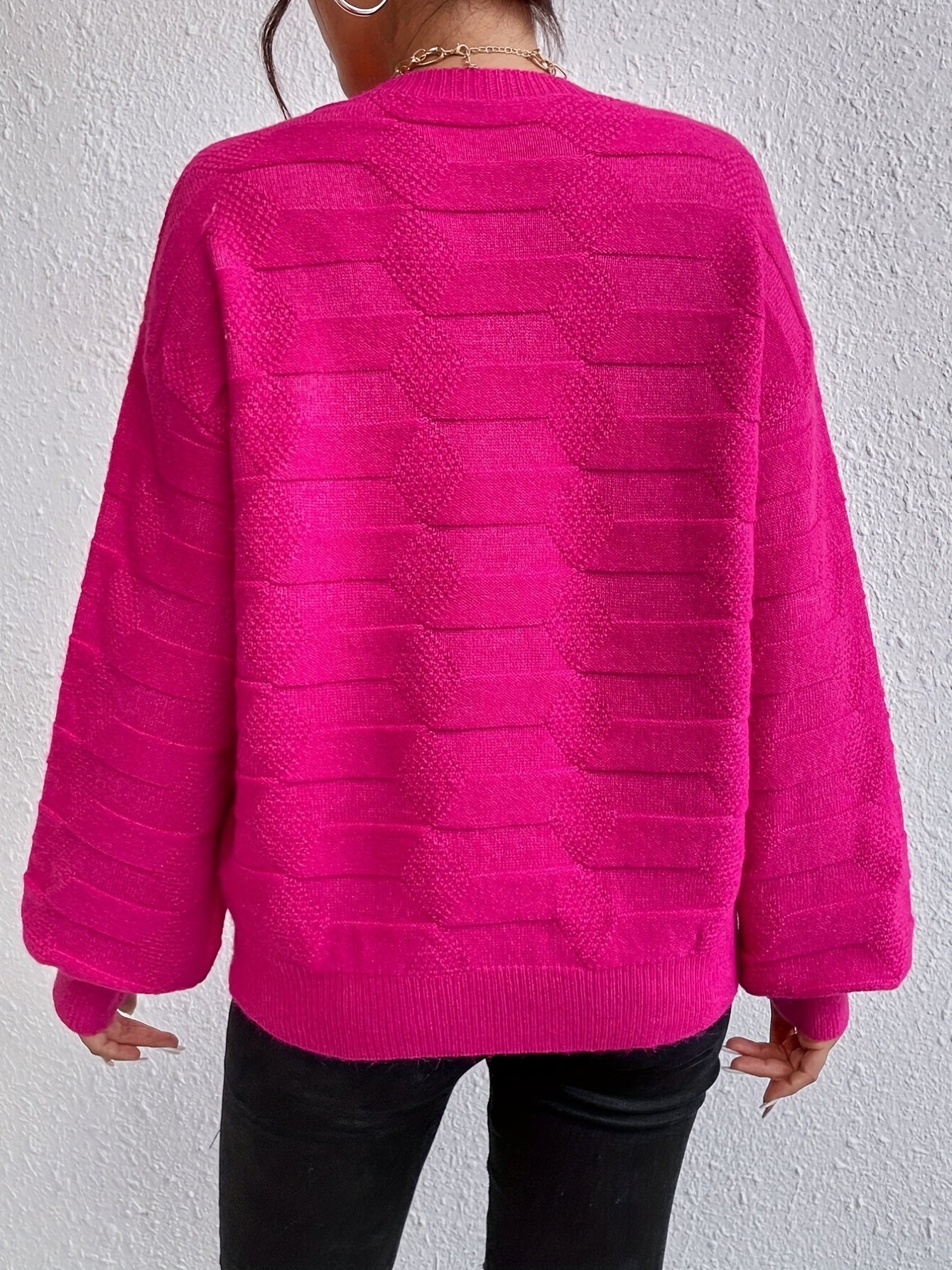 Sixsr Crew Neck Pullover Sweater, Slouchy Sweater Fall Winter Solid Loose Jumper Tops, Women's Clothings