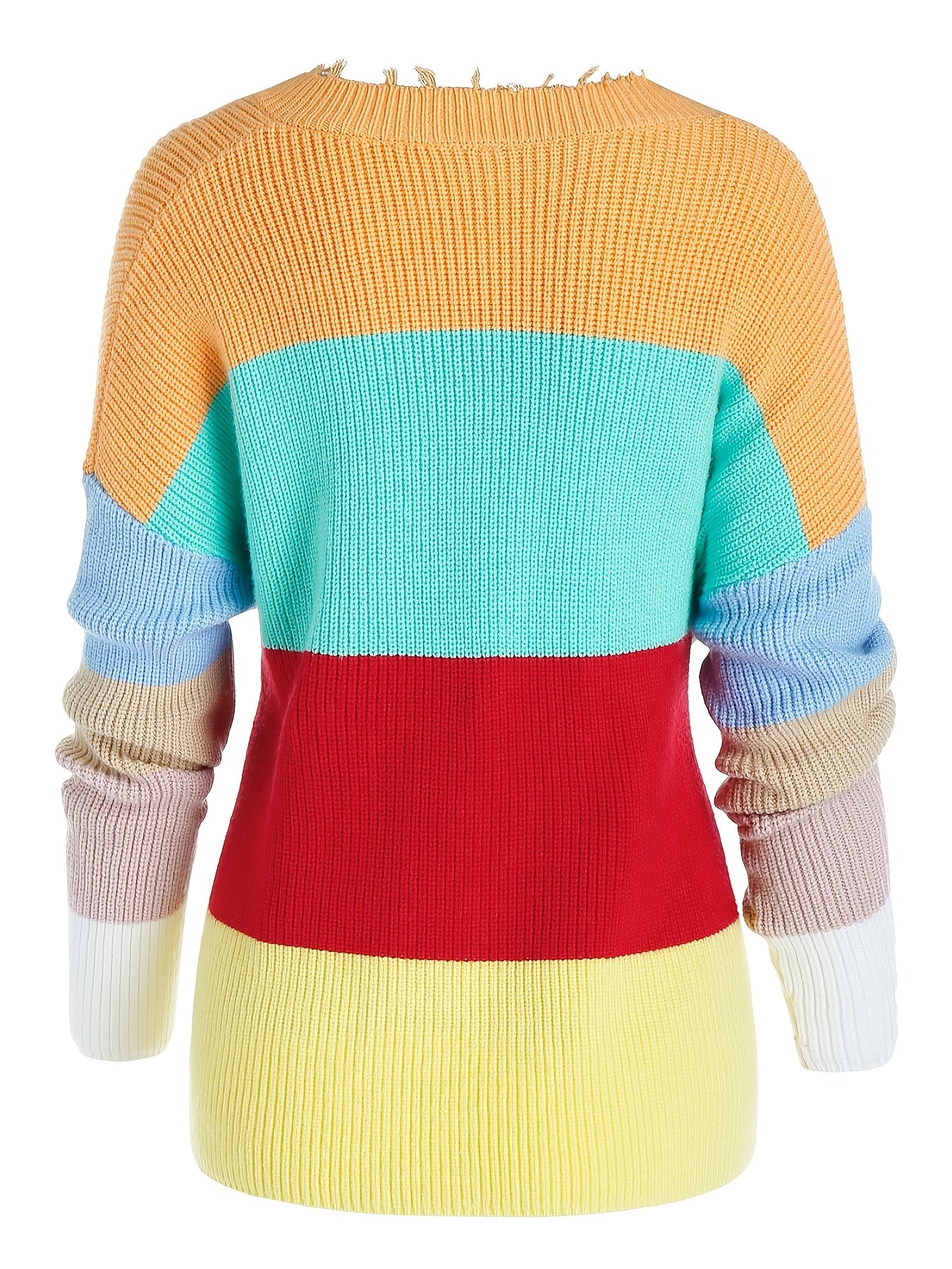 Sixsr Plus Size Color Eyelash Trim Long Sleeve Sweater, Women's Plus Slight Stretch Casual Sweater