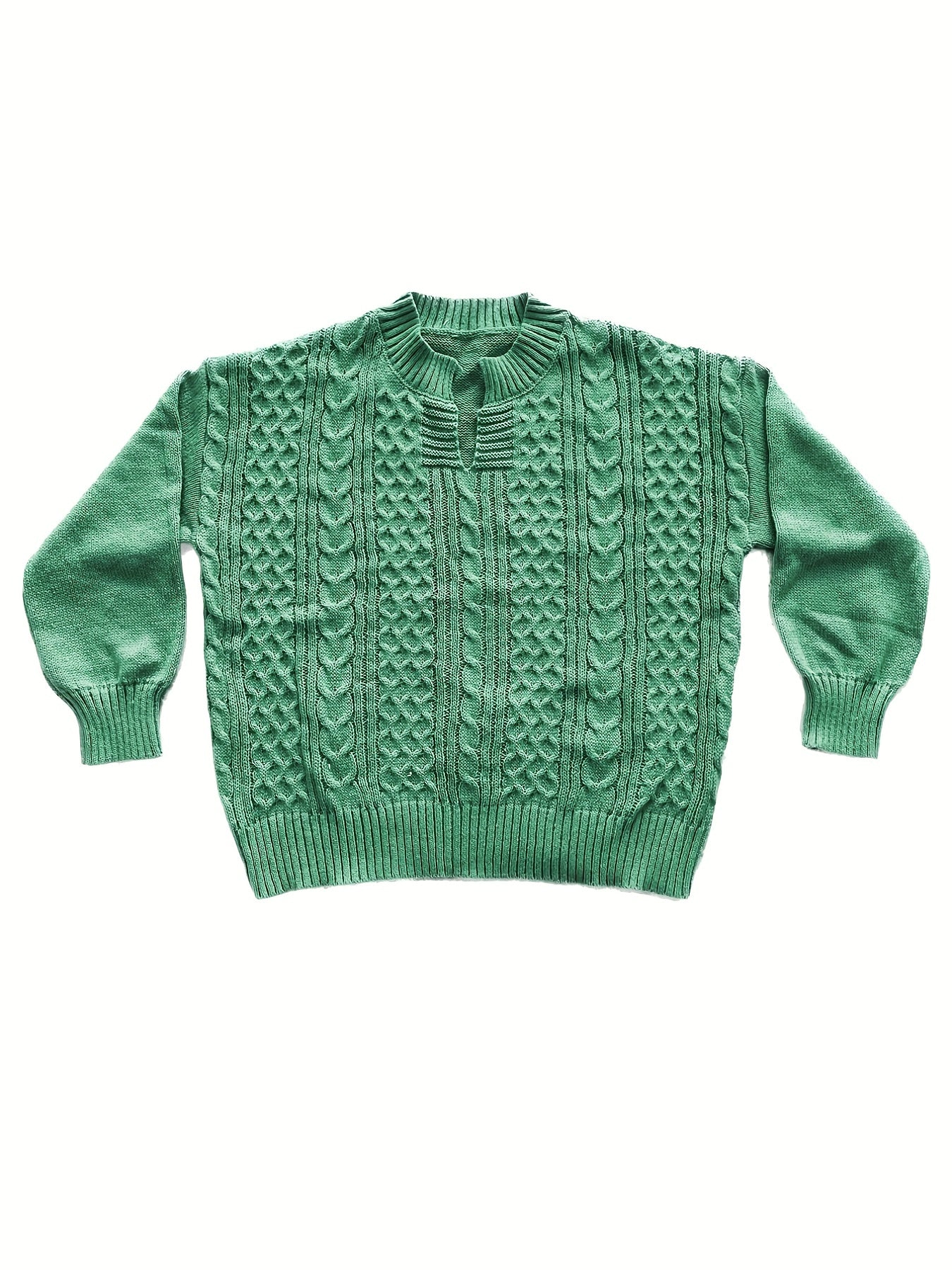 Sixsr Plus Size Casual Sweater, Women's Plus Solid Jacquard Long Sleeve Notched Neck Slight Stretch Sweater