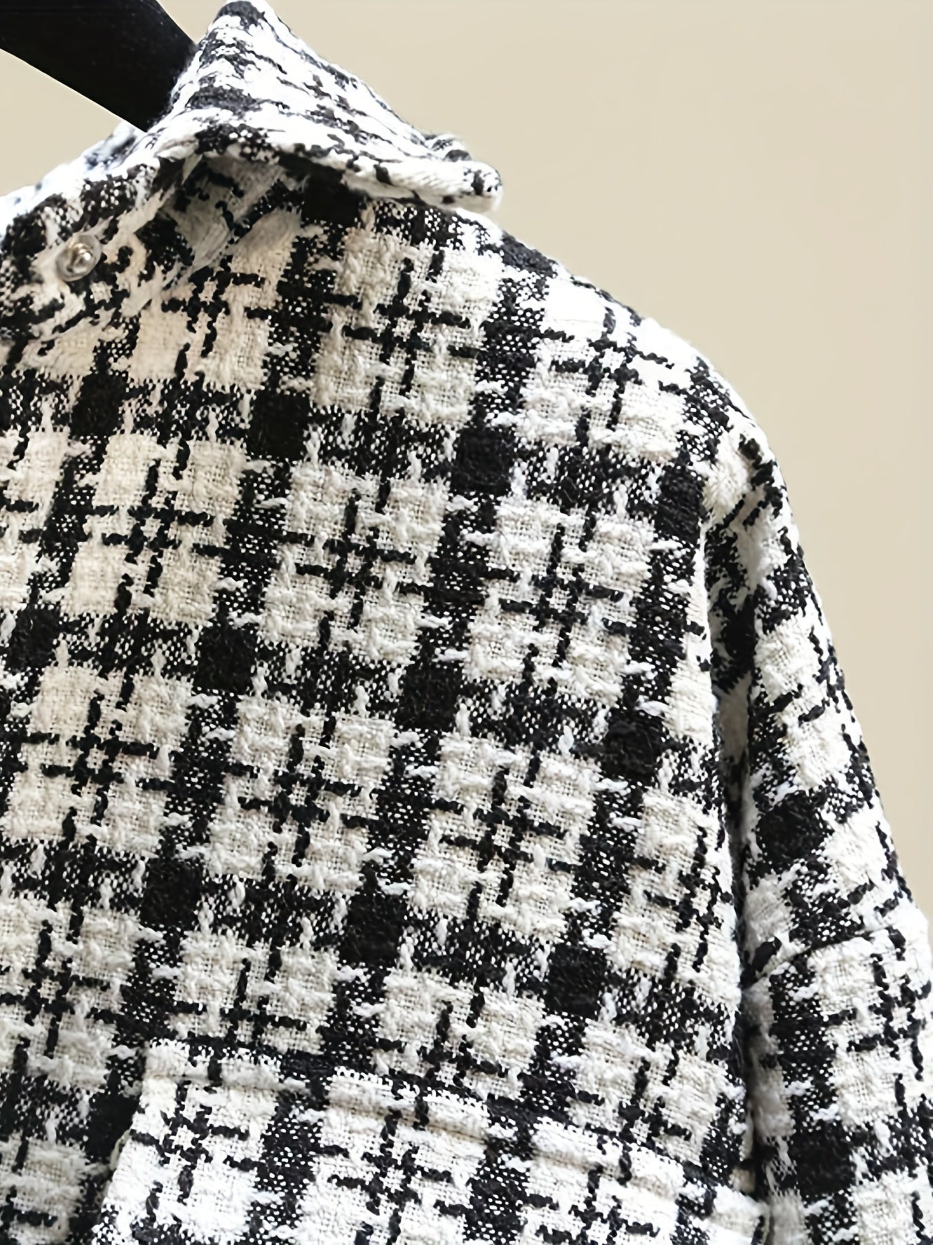 Sixsr Tweed Plaid Drop Shoulder Jacket, Elegant Long Sleeve Jacket For Fall & Winter, Women's Clothing