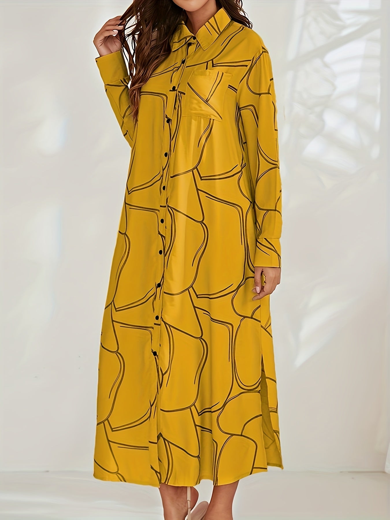Sixsr Floral Print Button Front Dress, Casual Long Sleeve Lapel Dress, Women's Clothing