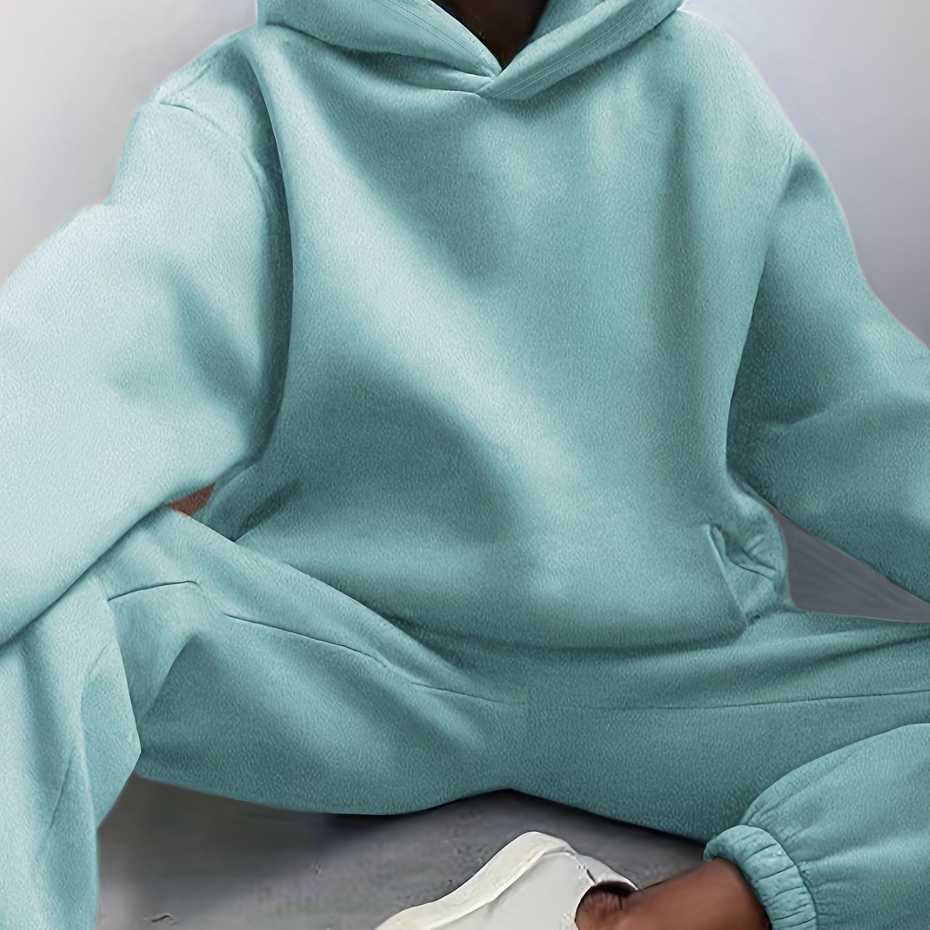 Sixsr Casual Solid Two-piece Set, Drop Shoulder Long Sleeve Hoodies & Elastic Waist Jogger Pants Outfits, Women's Clothing