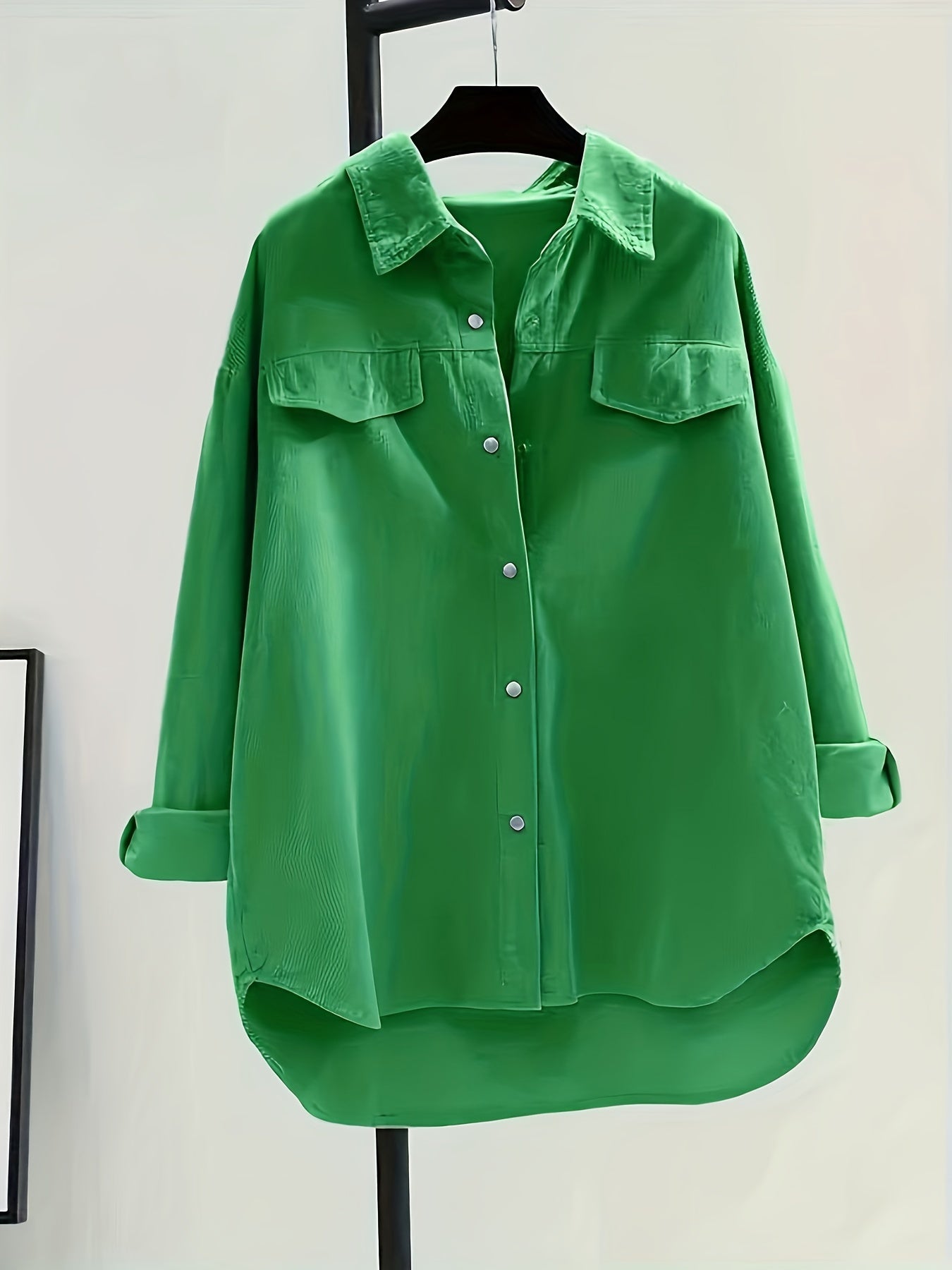 Sixsr Solid Button Front Corduroy Shirt, Versatile Long Sleeve Loose Shirt For Spring & Fall, Women's Clothing
