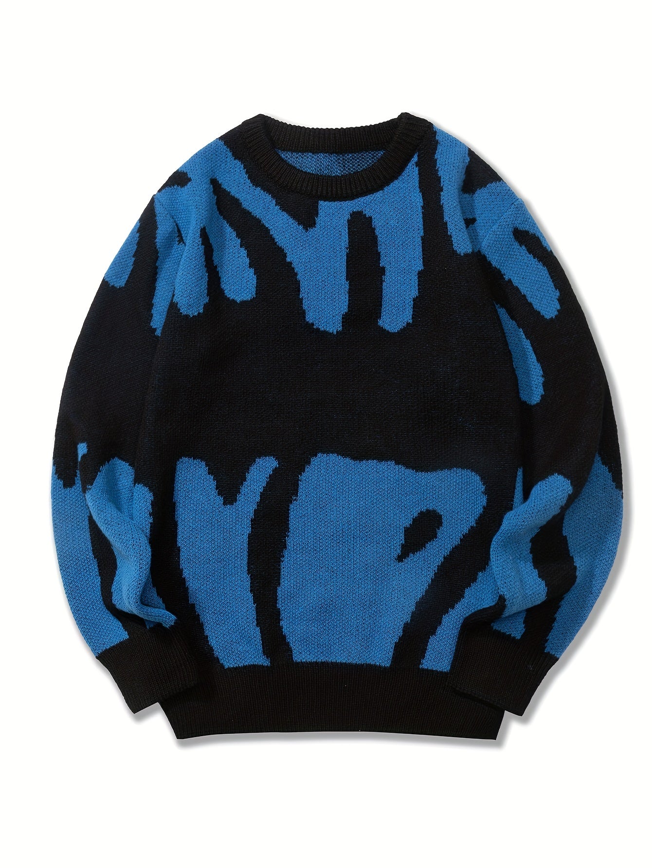 Sixsr All Match Knitted Letter Print Sweater, Men's Casual Warm Slightly Stretch Crew Neck Pullover Sweater For Men Fall Winter