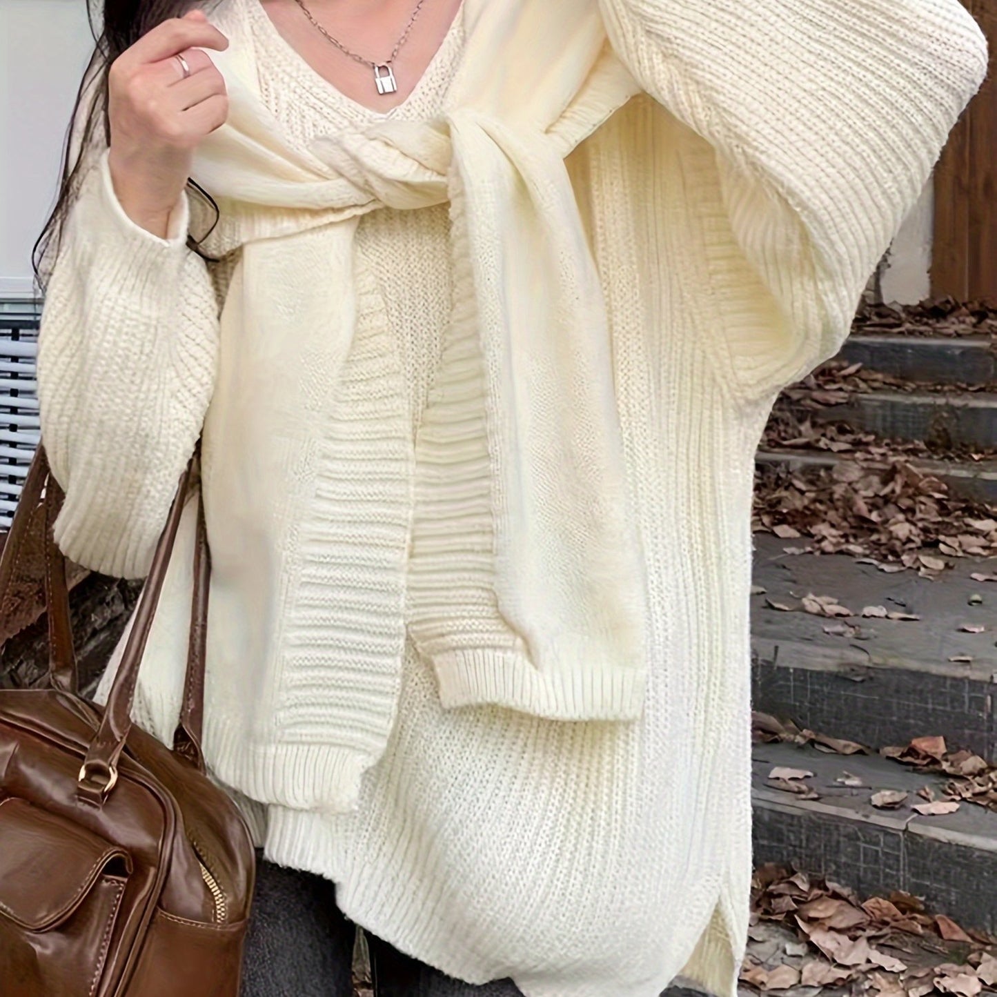 Sixsr Solid Hooded Knitted Pullover Sweater, Casual Long Sleeve Sweater For Fall & Winter, Women's Clothing