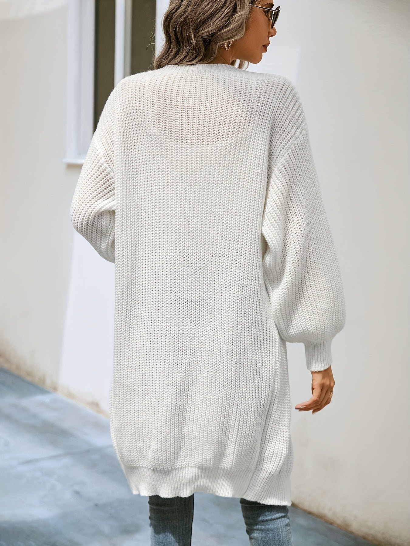 Sixsr Drop Shoulder Solid Knit Cardigan, Open Front Long Sleeve Sweater, Women's Clothing