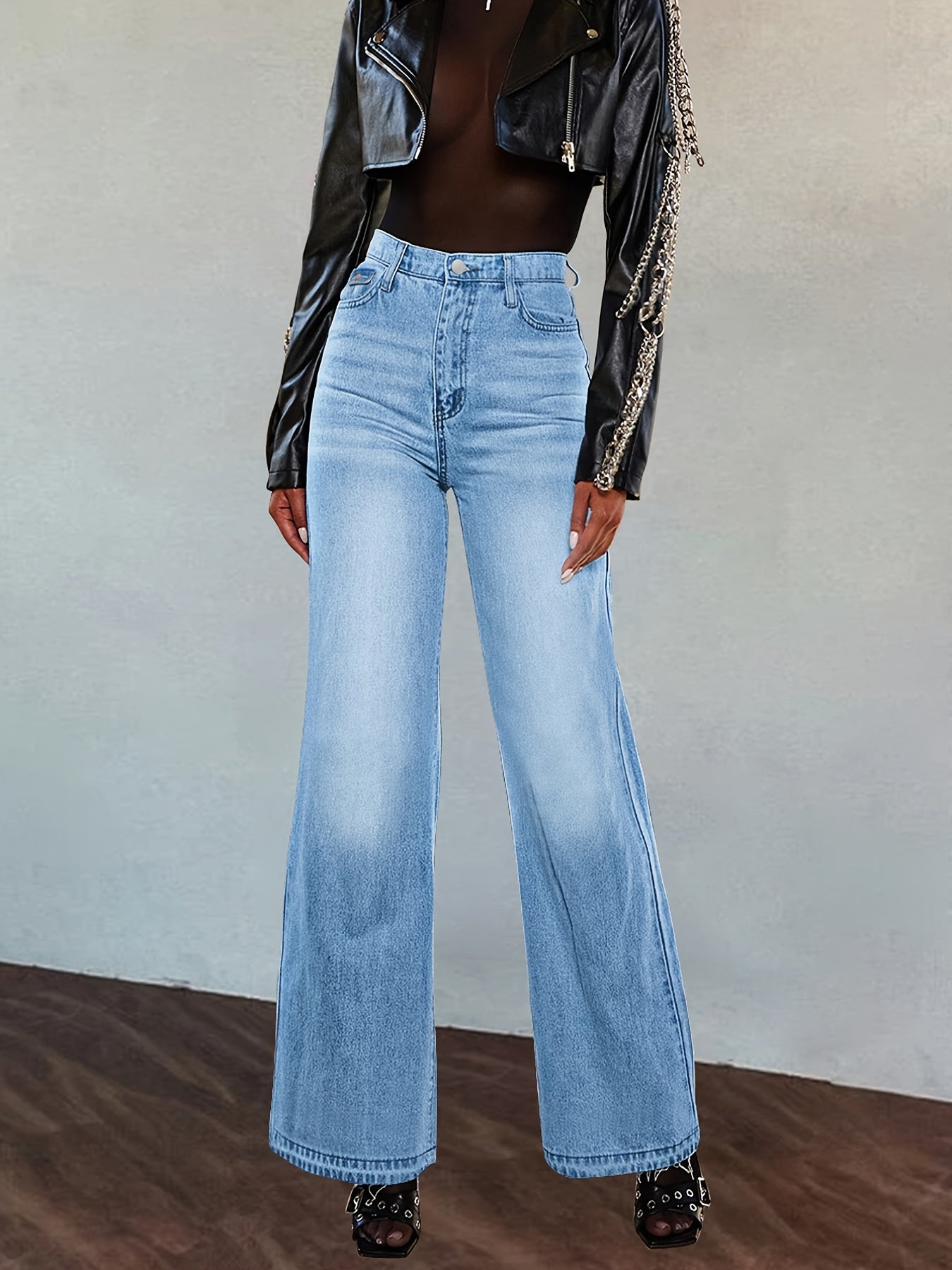 Sixsr High Rise Straight Leg Loose Baggy Jeans, High Waist Water Ripple Embossed Wide Leg Boyfriend Jeans, Women's Denim & Clothing