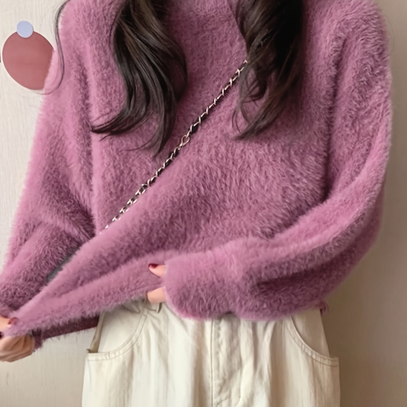 Sixsr Solid Mock Neck Plush Pullover Sweater, Casual Ong Sleeve Cozy Sweater, Women's Clothing
