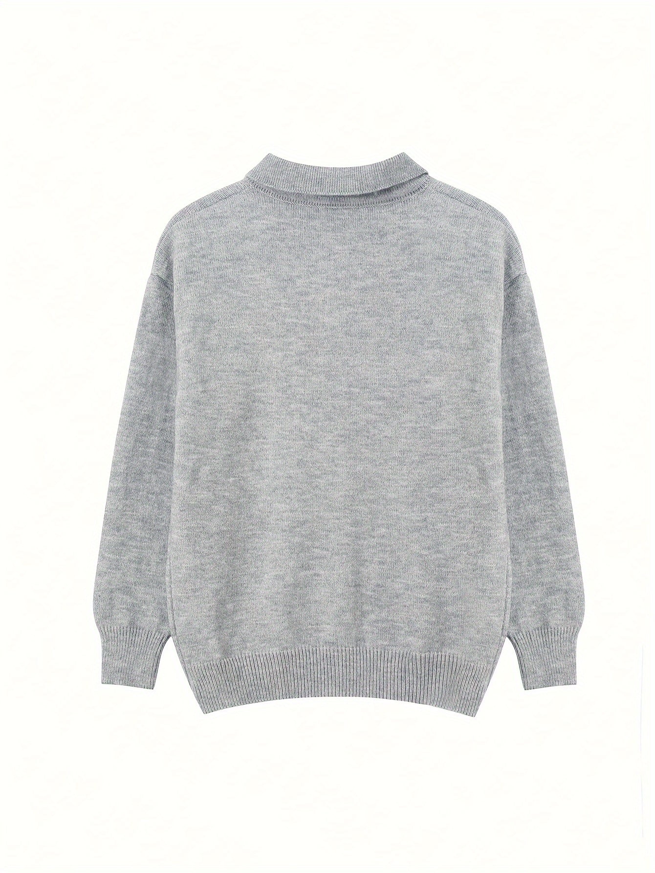 Sixsr Badge Pattern Button Up Knit Cardigan, Casual Turndown Collar Long Sleeve Sweater, Women's Clothing