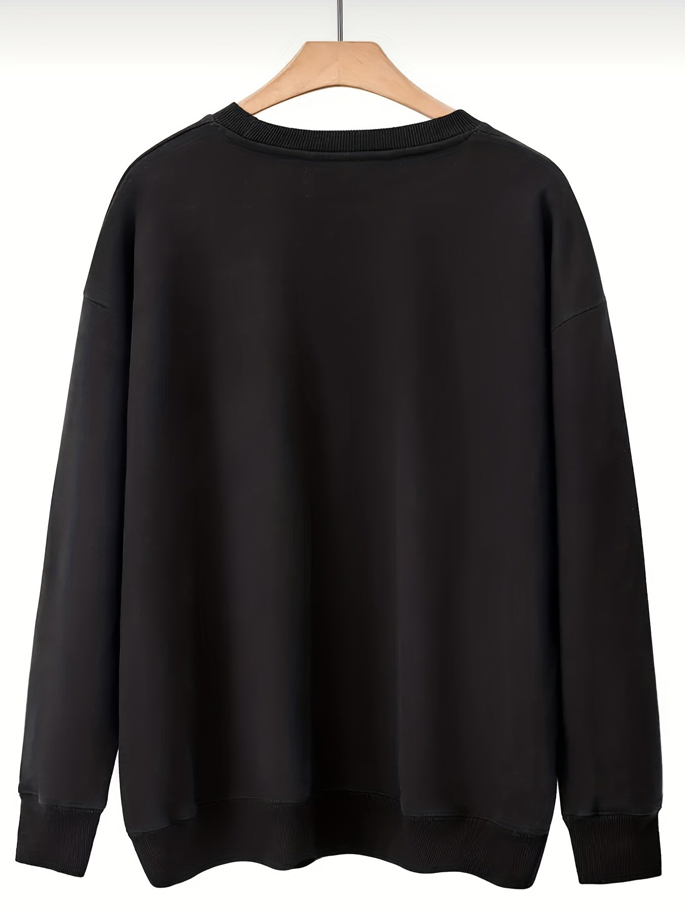 Sixsr Plus Size Casual Tops For Fall & Winter, Women's Plus Funny Letter Print Long Sleeve Crew Neck Pullover Sweatshirt