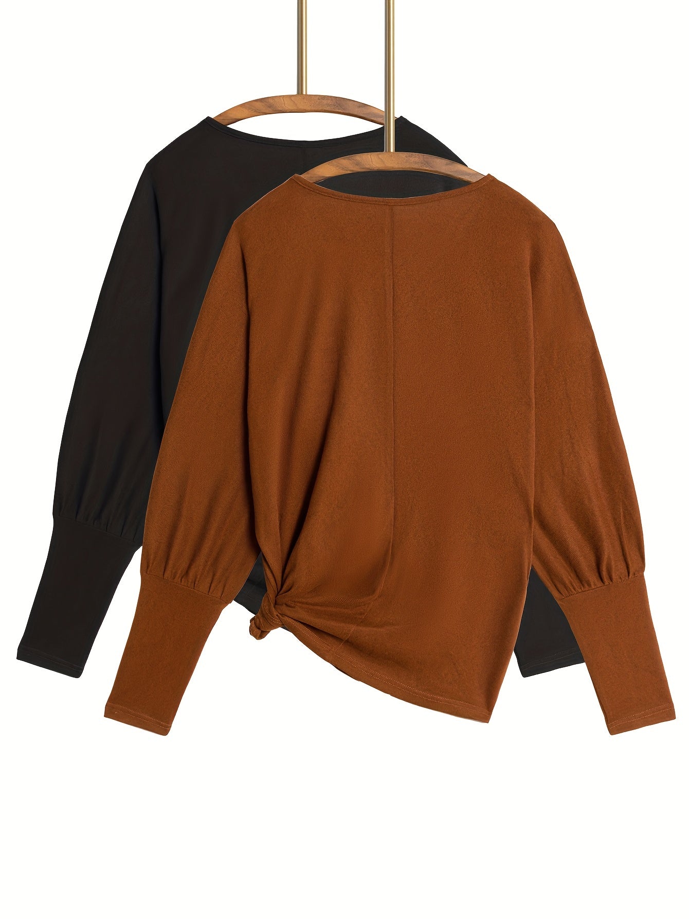 Sixsr 2 Packs Lace Stitching V Neck T-Shirts, Casual Long Sleeve Top For Spring & Fall, Women's Clothing
