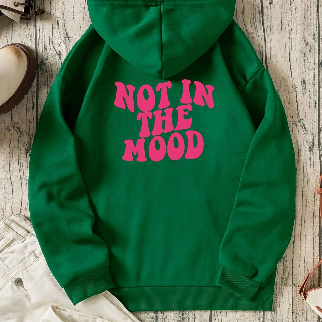 Sixsr Casual Letter Print Hoodie, Drawstring Hooded Pocket Fashion Loose Fall & Winter Sweatshirt, Women's Clothing