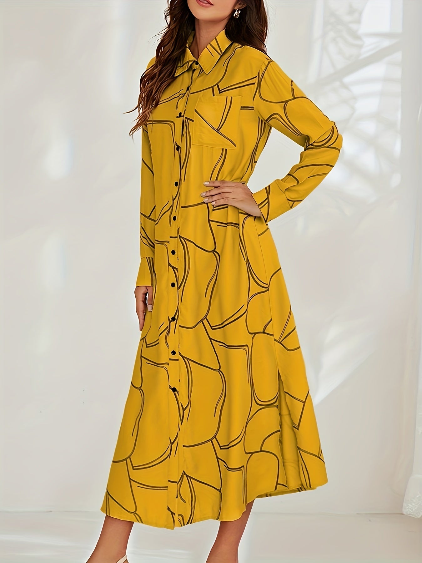 Sixsr Floral Print Button Front Dress, Casual Long Sleeve Lapel Dress, Women's Clothing