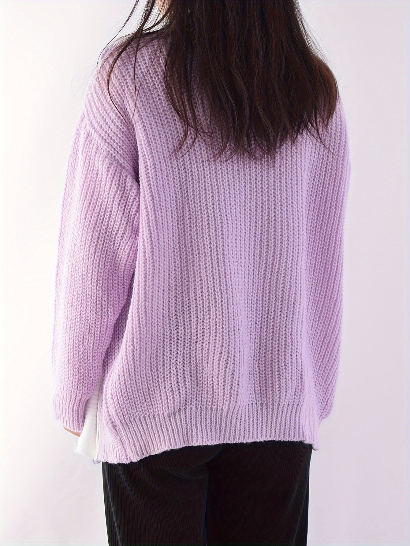 Sixsr Color Block Rib Knit Cradigan, Casual Long Sleeve Scollop Trim Sweater, Women's Clothing
