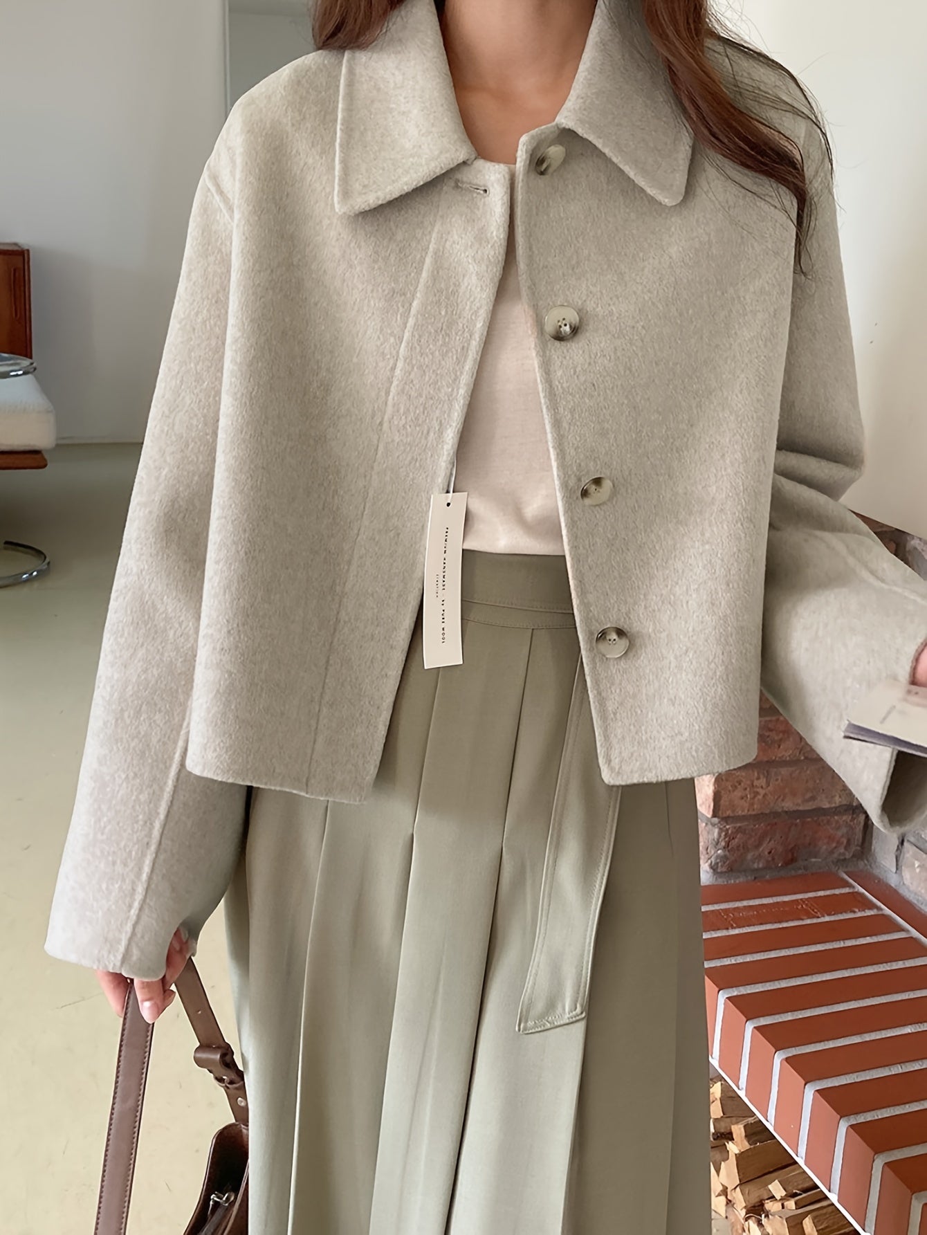 Sixsr Button Front Lapel Neck Jacket, Casual Solid Color Long Sleeve Coat For Fall & Winter, Women's Clothing
