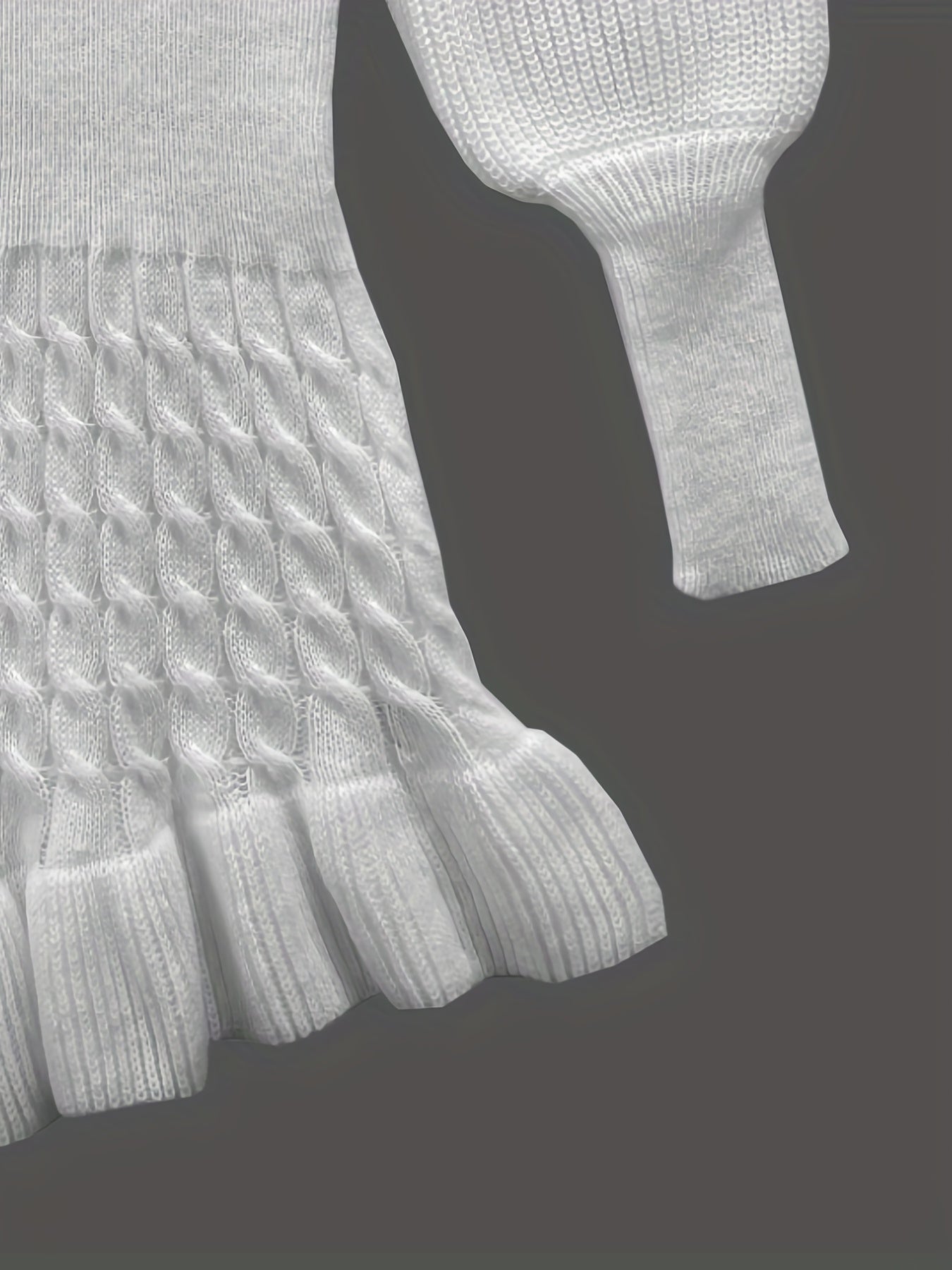 Sixsr Solid Mock Neck Sweater Dress, Elegant Lantern Sleeve Ruffle Trim Dress For Spring & Fall, Women's Clothing