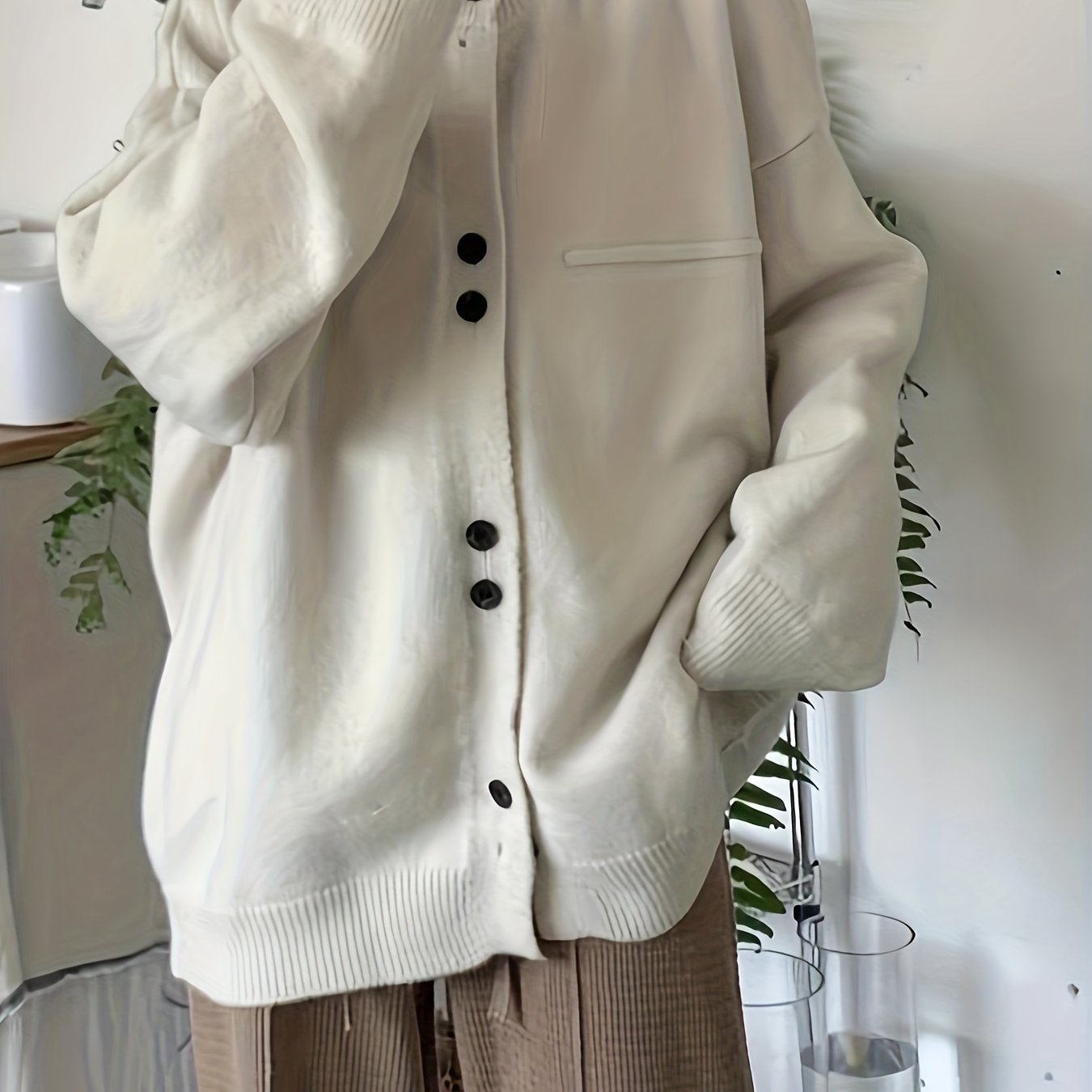 Sixsr Solid Button Down Knit Cardigan, Casual Long Sleeve Drop Shoulder Sweater, Women's Clothing