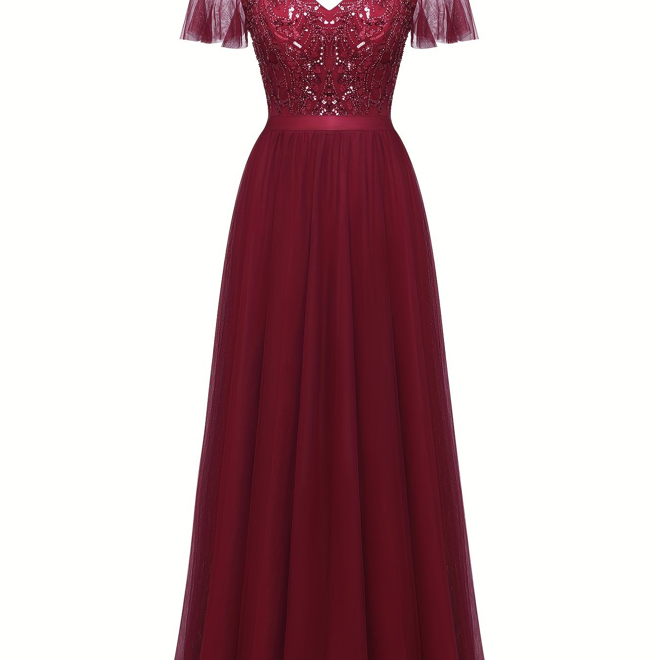Sixsr Contrast Sequin Spaghetti Strap Bridesmaid Dres, Elegant Short Sleeve A-line Evening Dress For Party & Banquet, Women's Clothing