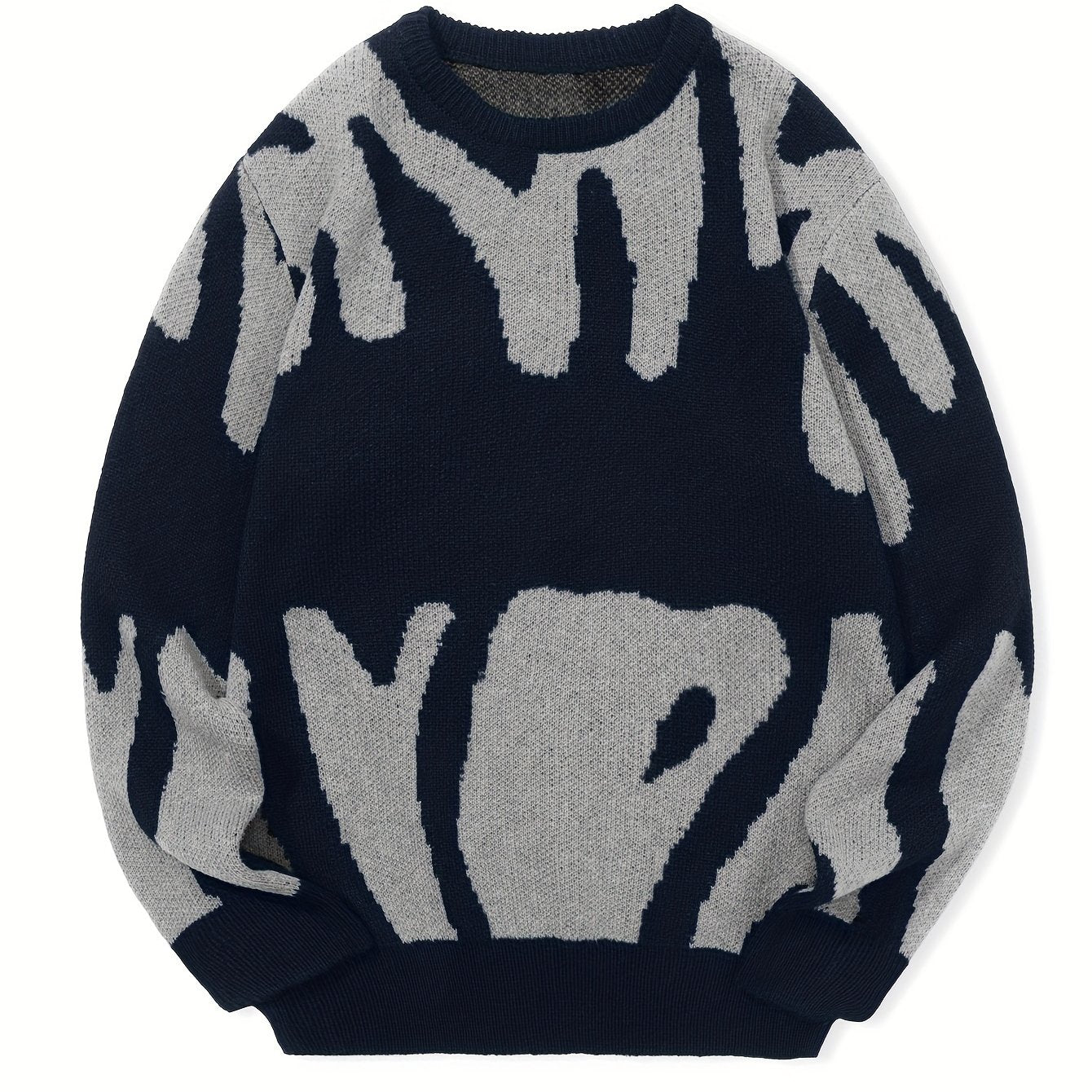 Sixsr All Match Knitted Letter Print Sweater, Men's Casual Warm Slightly Stretch Crew Neck Pullover Sweater For Men Fall Winter