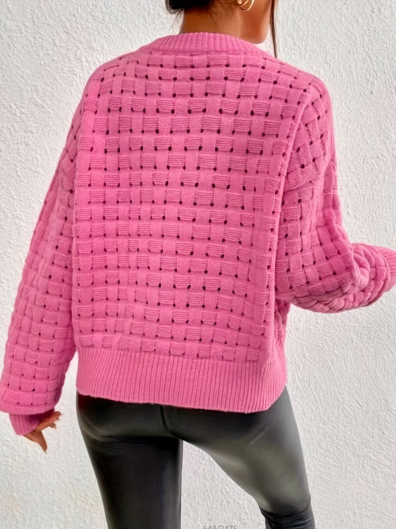 Sixsr Plaid Pattern Crew Neck Pullover Sweater, Casual Long Sleeve Sweater, Women's Clothing