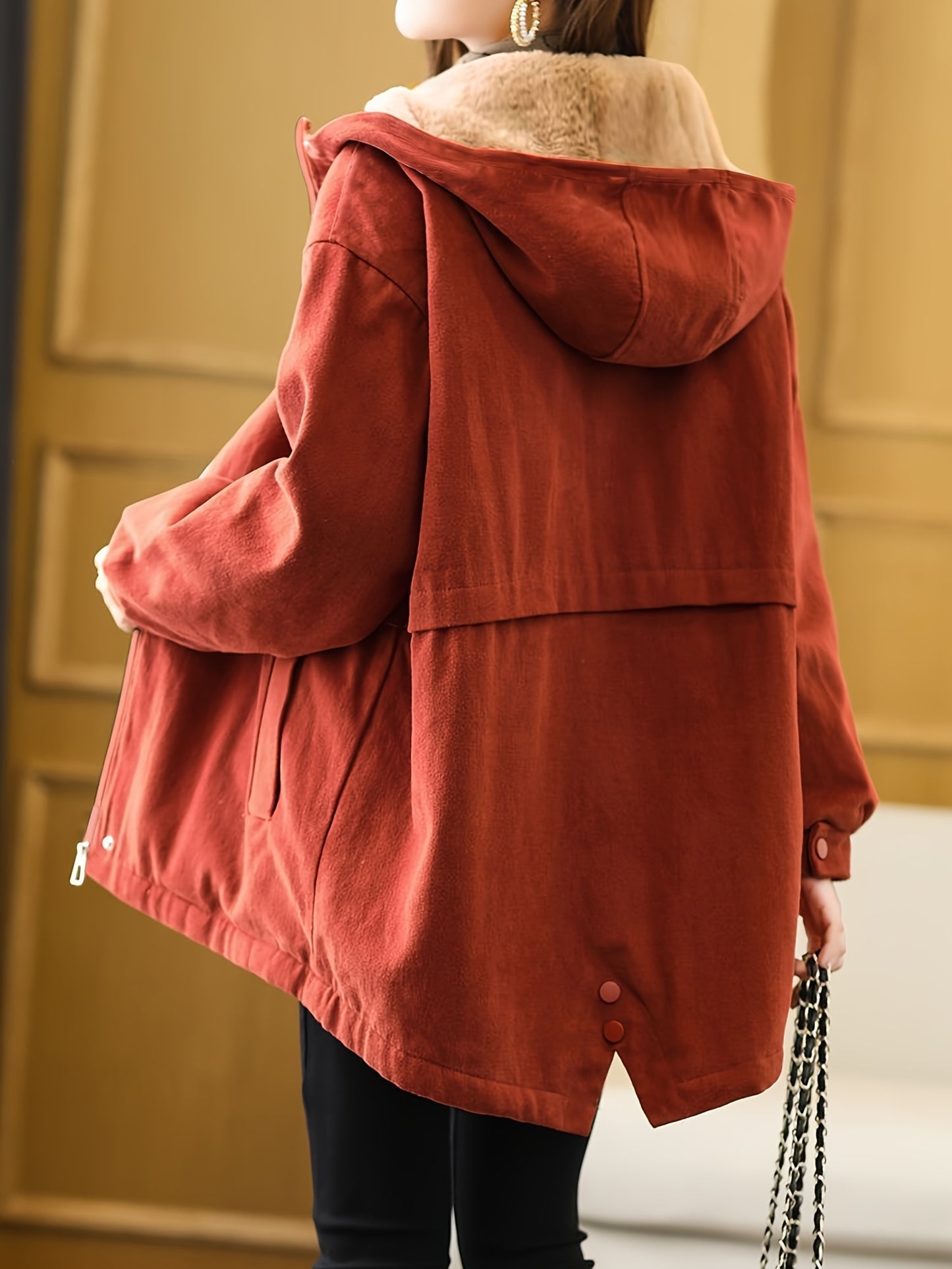 Sixsr Solid Zipper Pockets Hooded Coat, Versatile Long Sleeve Warm Outwear For Fall & Winter, Women's Clothing