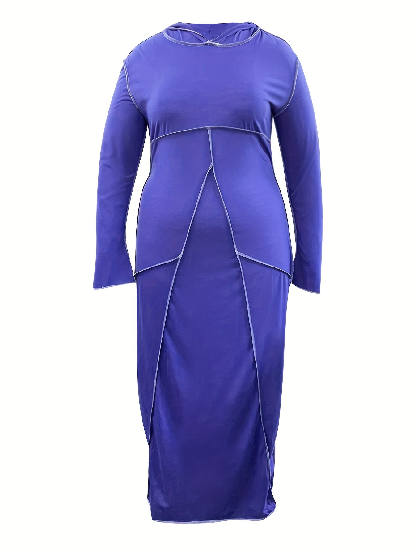 Sixsr Plus Size Seam Hoodie Slim Fit Long Sleeve Bodycon Maxi Dress, Women's Plus Casual Slight Stretch Bodycon Dress