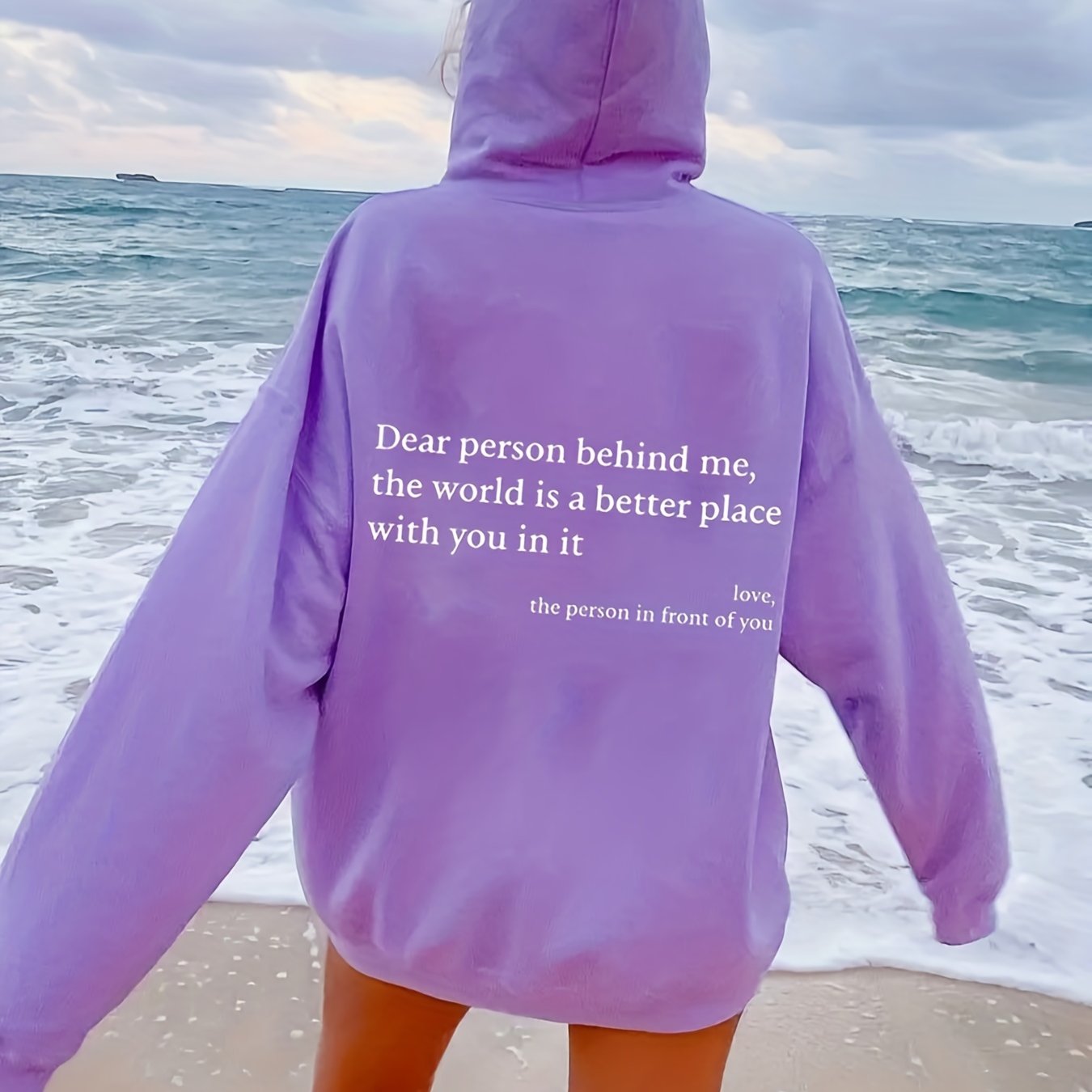 Sixsr Letter Print Hoodies, Long Sleeve Thermal Drawstring Casual Sweatshirt For Fall & Winter, Women's Clothing